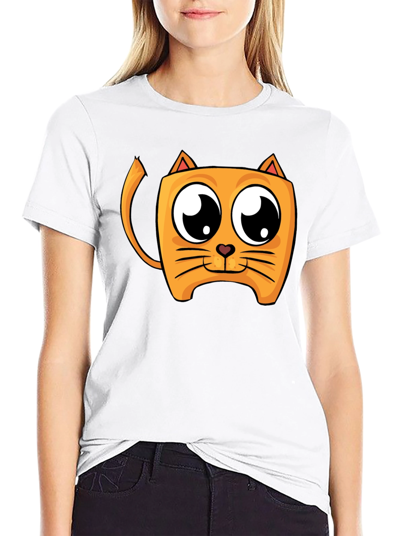 Cartoon Cat Graphic Black T-Shirt