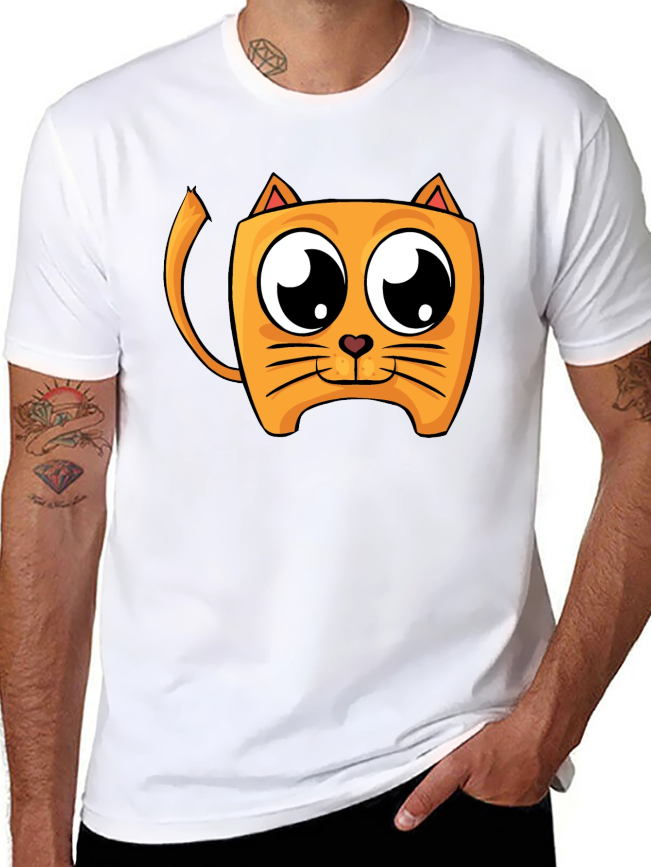 Cartoon Cat Graphic Black T-Shirt