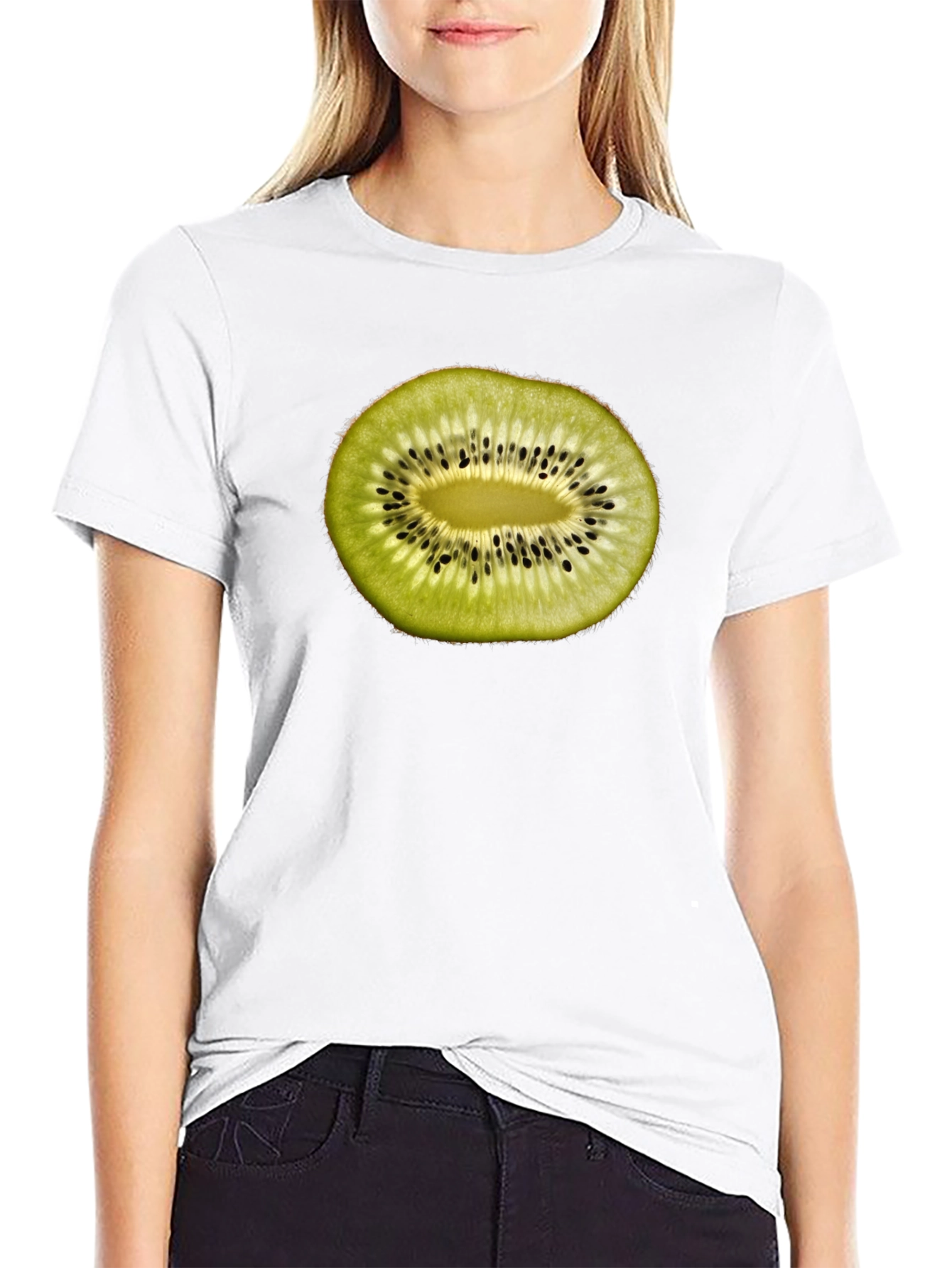 Kiwi Fruit Slice Graphic T-Shirt - Black