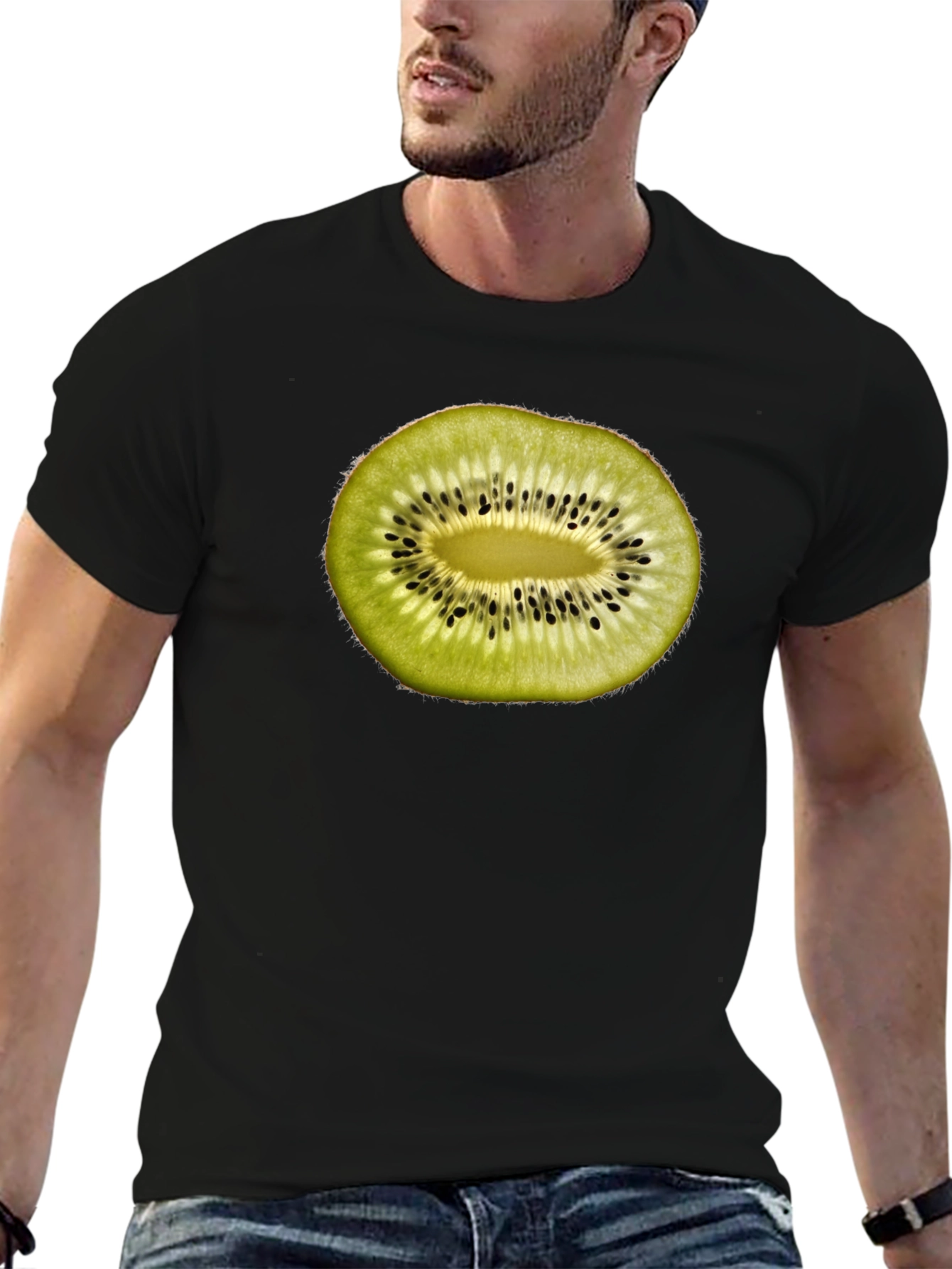 Kiwi Fruit Slice Graphic T-Shirt - Black