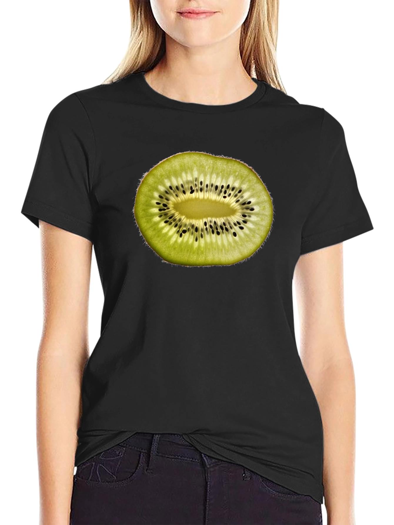 Kiwi Fruit Slice Graphic T-Shirt - Black