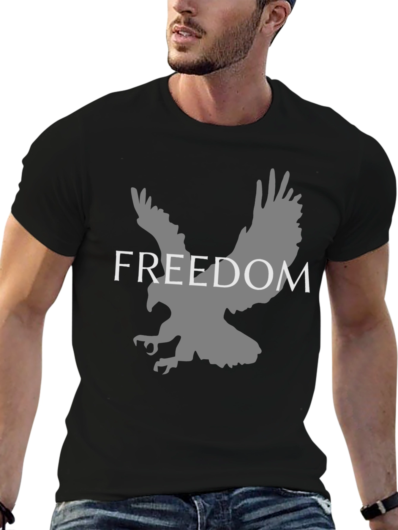 Freedom Eagle Graphic Tee - Black Cotton Blend