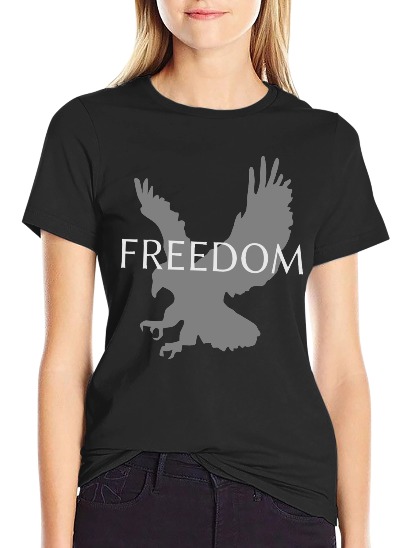 Freedom Eagle Graphic Tee - Black Cotton Blend