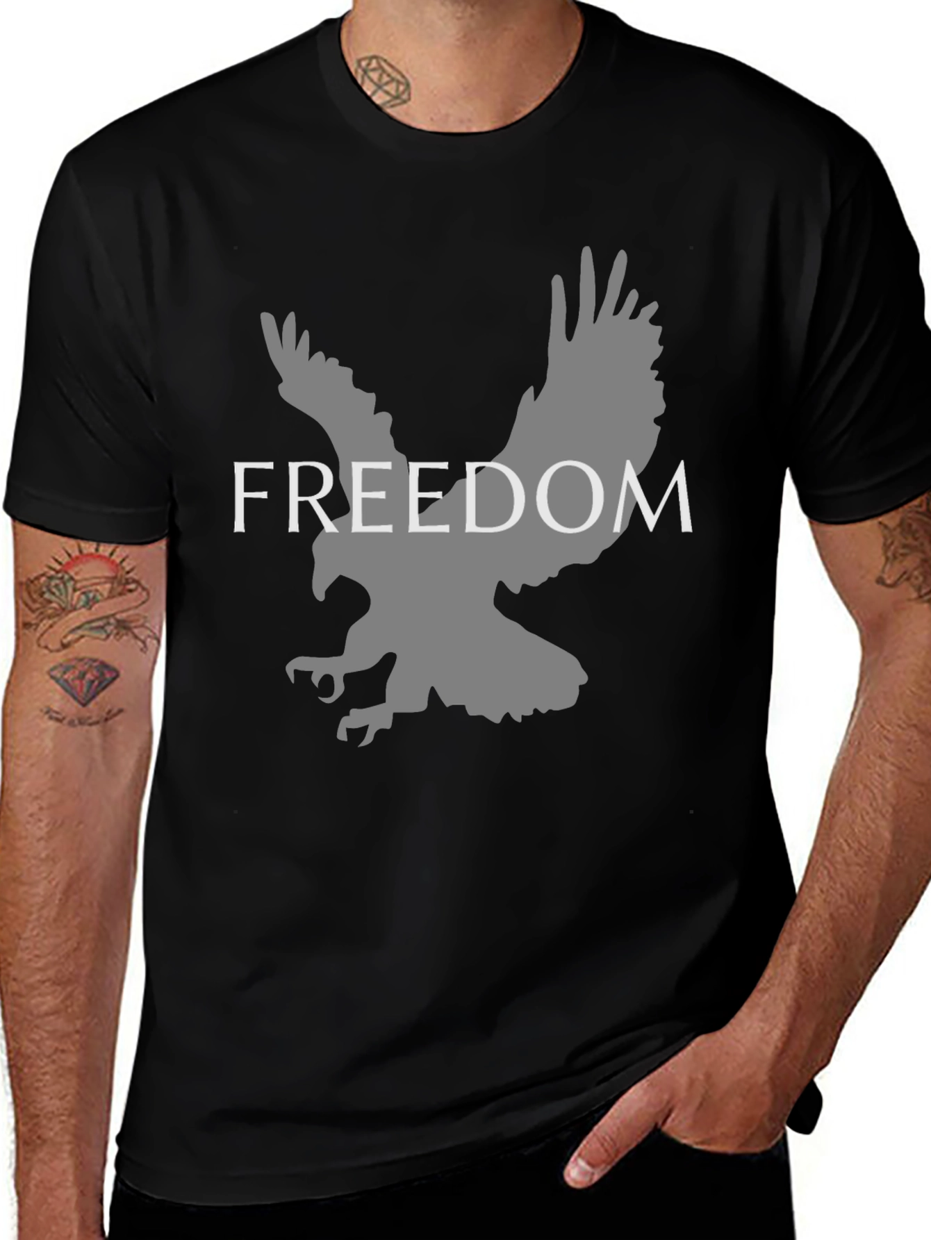 Freedom Eagle Graphic Tee - Black Cotton Blend