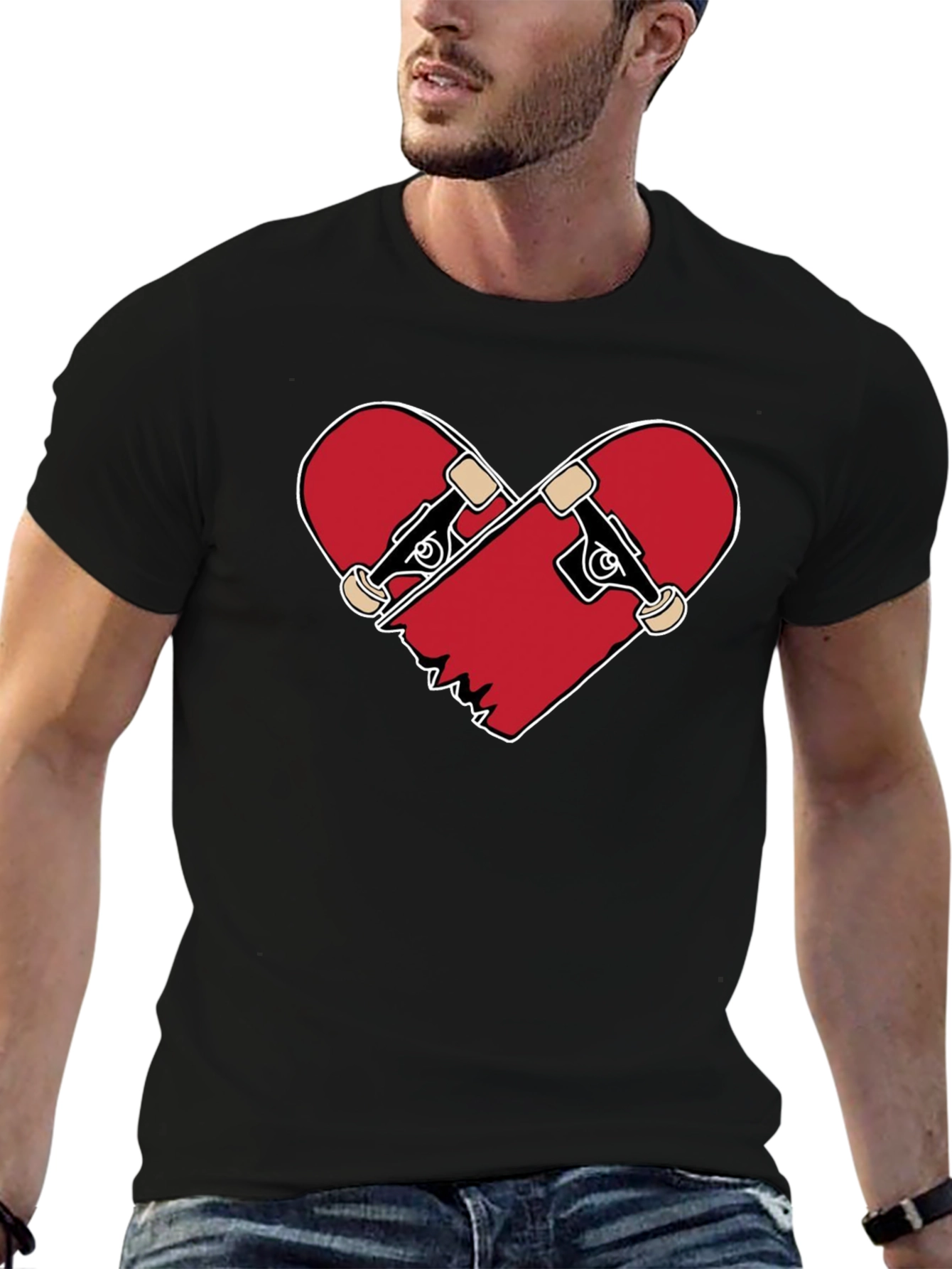 Heart Broken Skateboard T-Shirt - Black Crew Neck Tee
