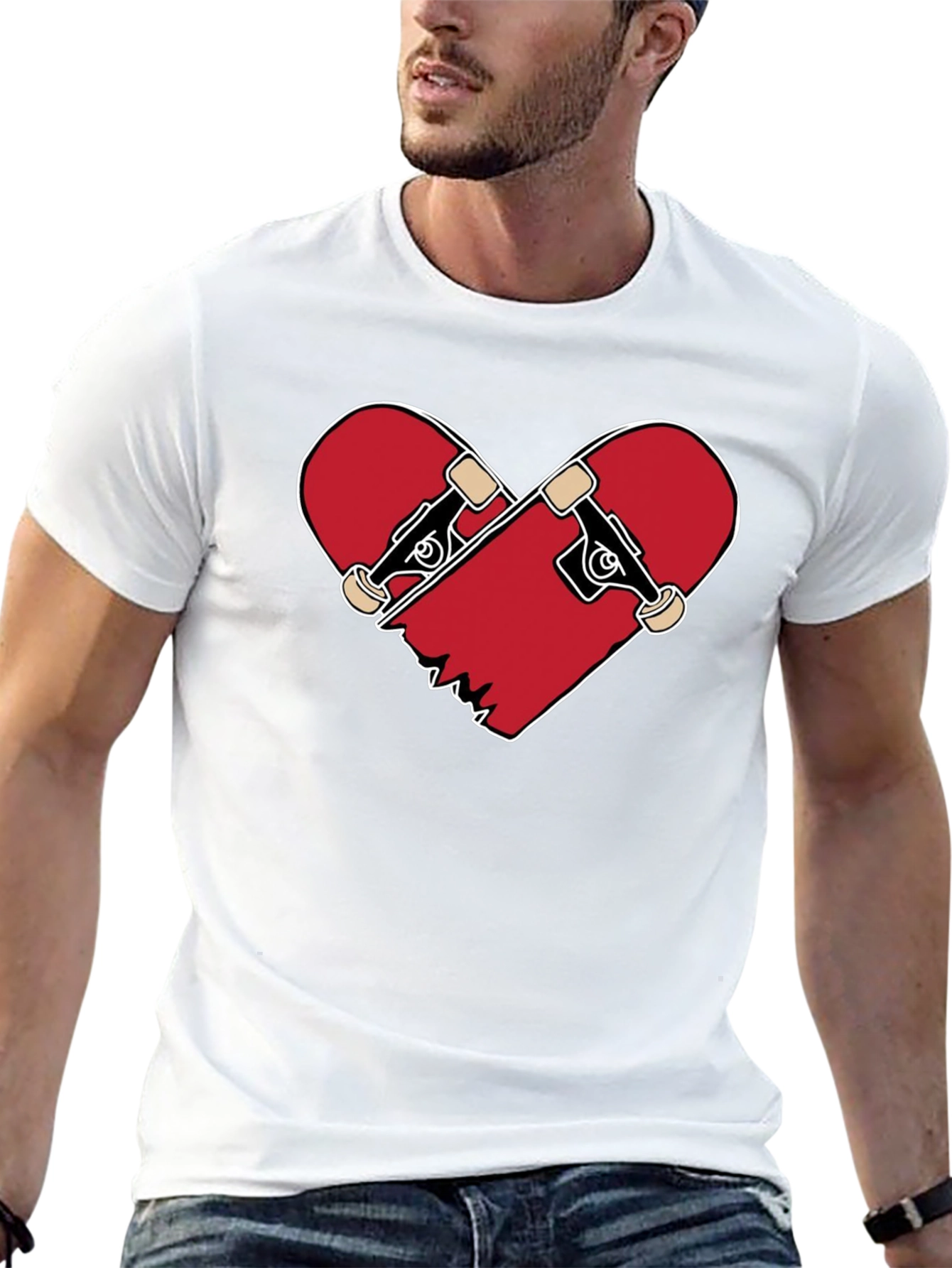 Heart Broken Skateboard T-Shirt - Black Crew Neck Tee