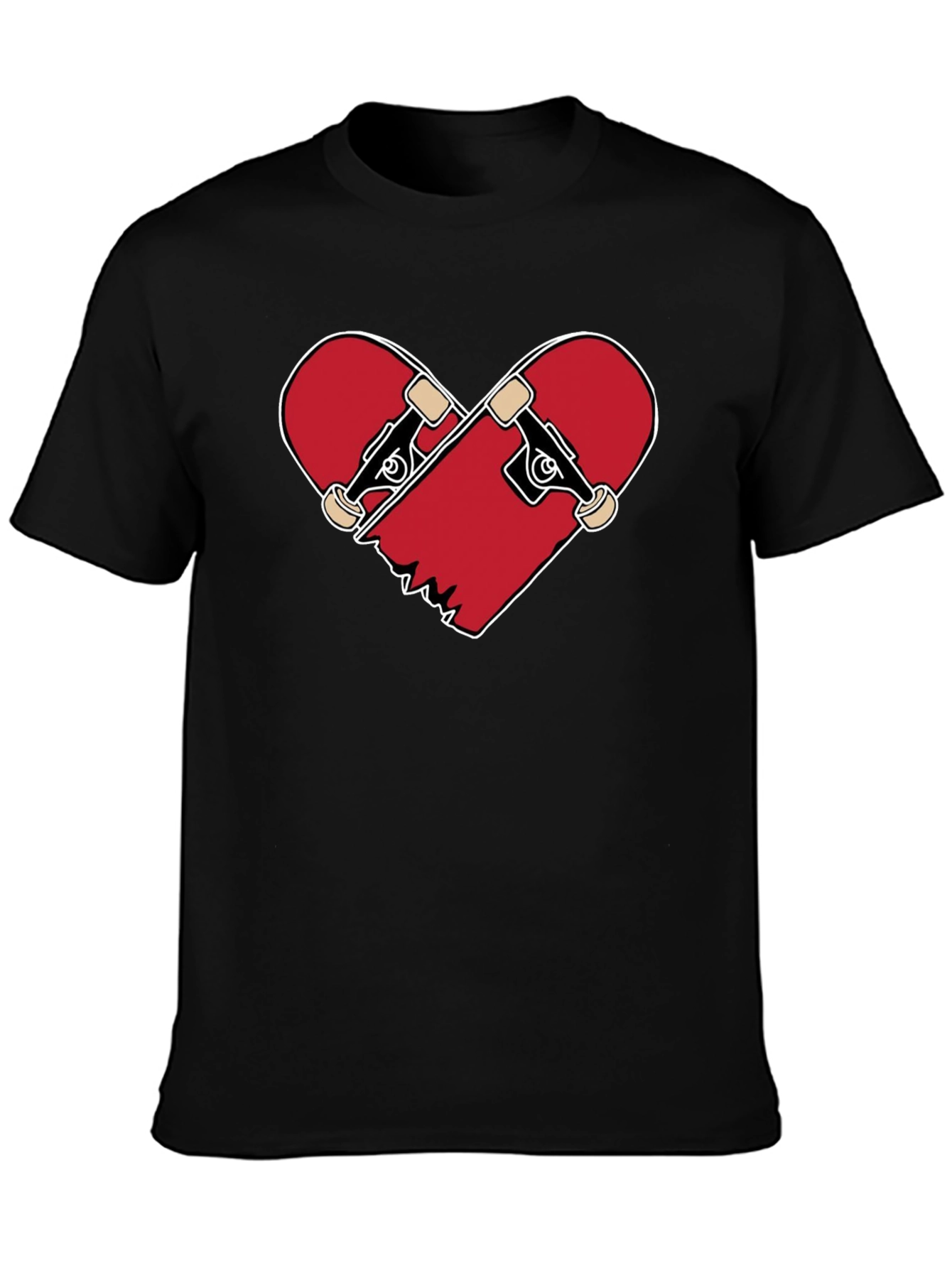 Heart Broken Skateboard T-Shirt - Black Crew Neck Tee