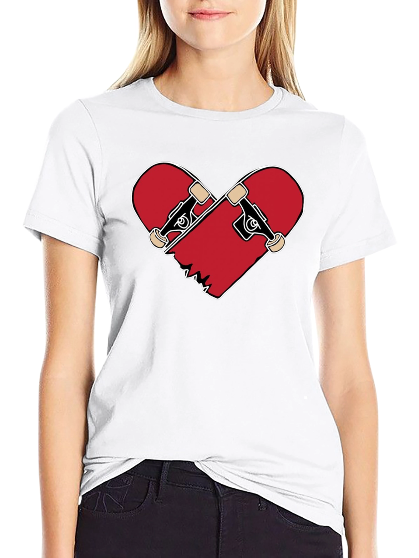 Heart Broken Skateboard T-Shirt - Black Crew Neck Tee