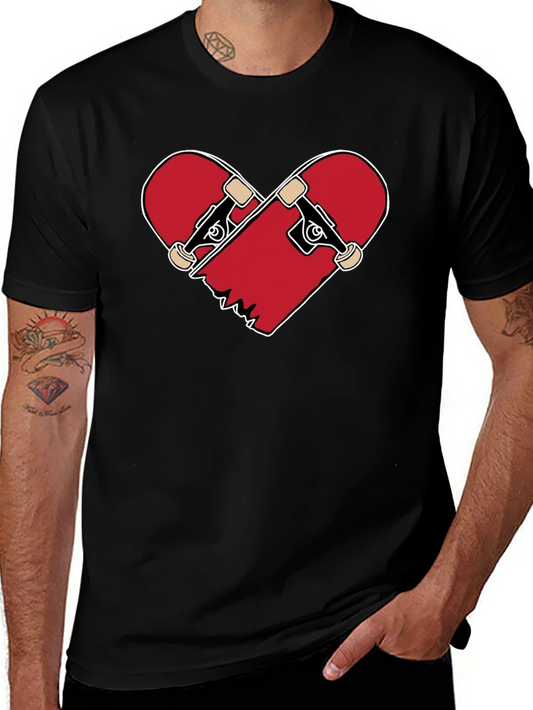 Heart Broken Skateboard T-Shirt - Black Crew Neck Tee