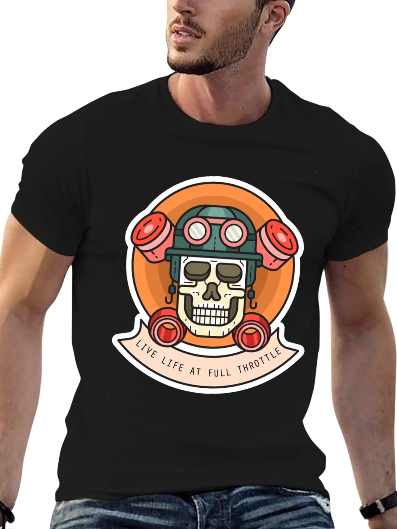 Live Life at Full Throttle Skull T-Shirt