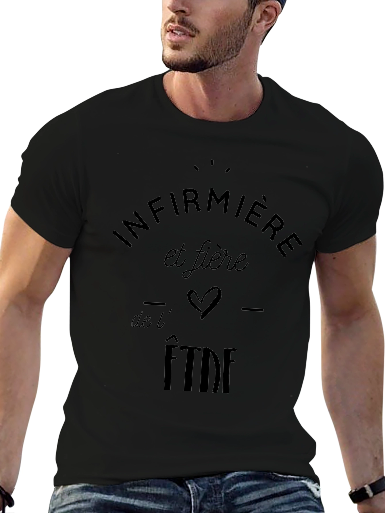 Infirmiere et fiere Graphic Tee - Black Cotton T-Shirt
