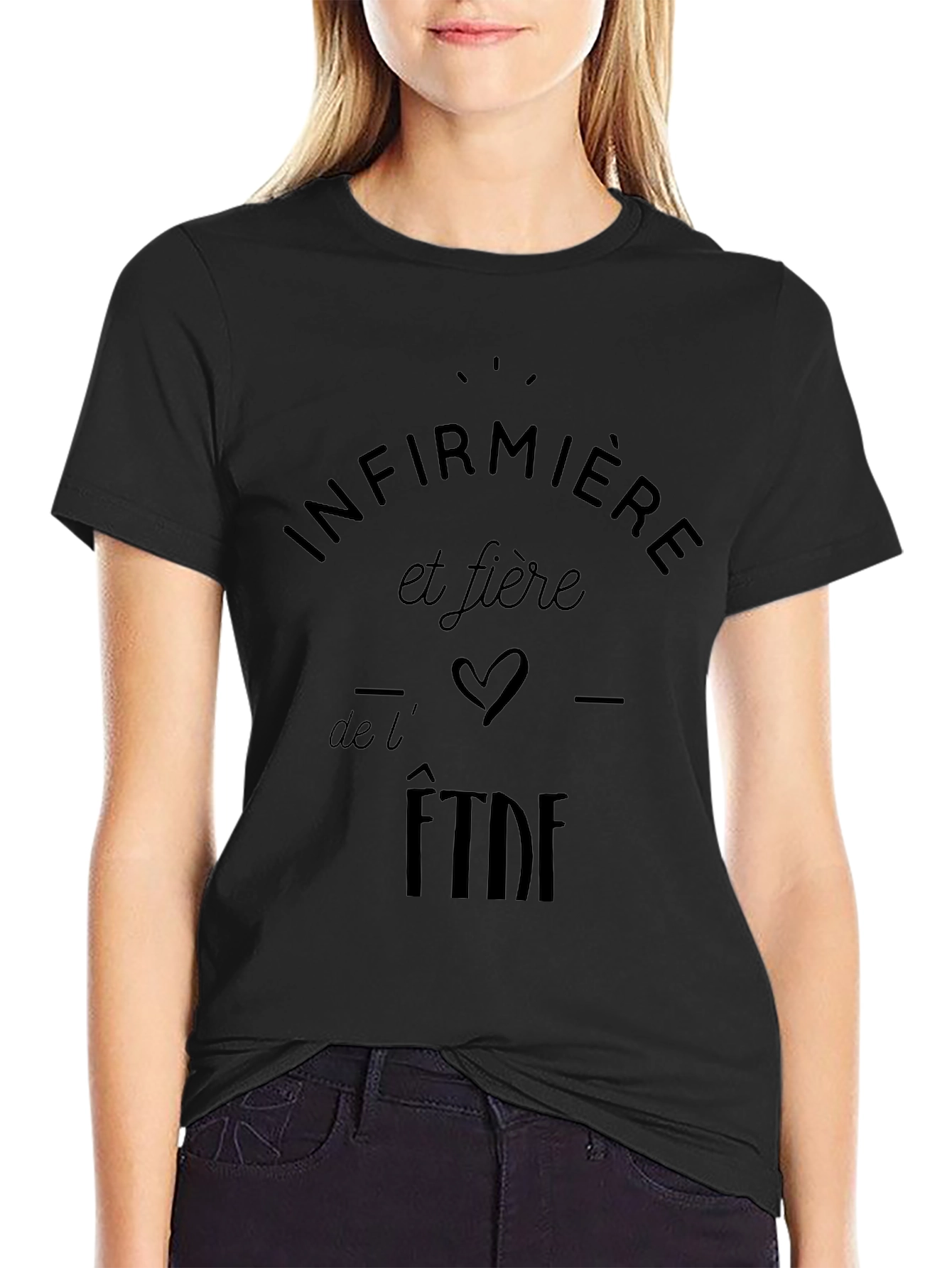 Infirmiere et fiere Graphic Tee - Black Cotton T-Shirt