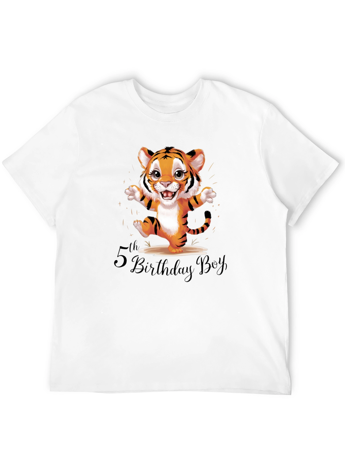 Cute Tiger 5th Birthday Boy Black T-Shirt