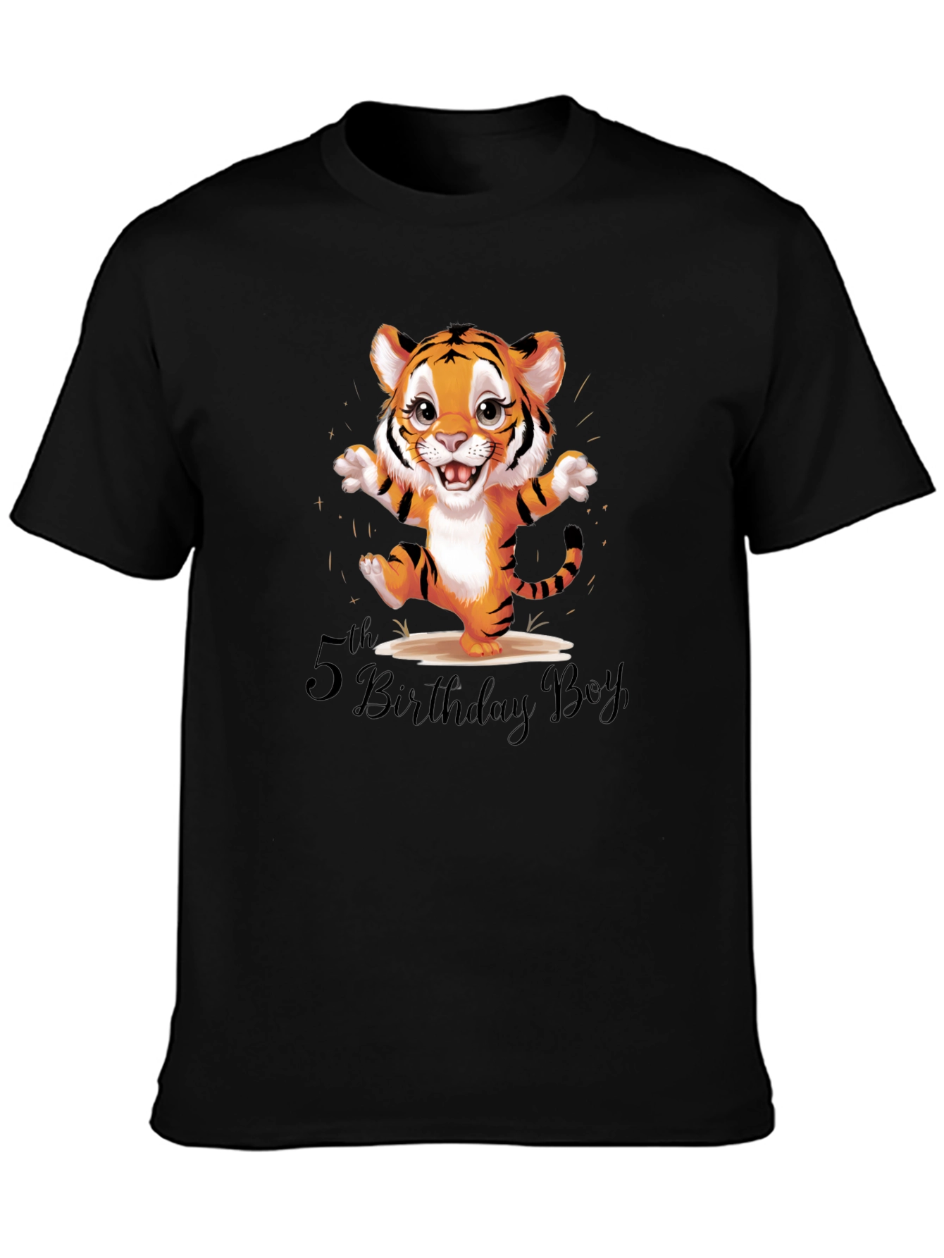 Cute Tiger 5th Birthday Boy Black T-Shirt