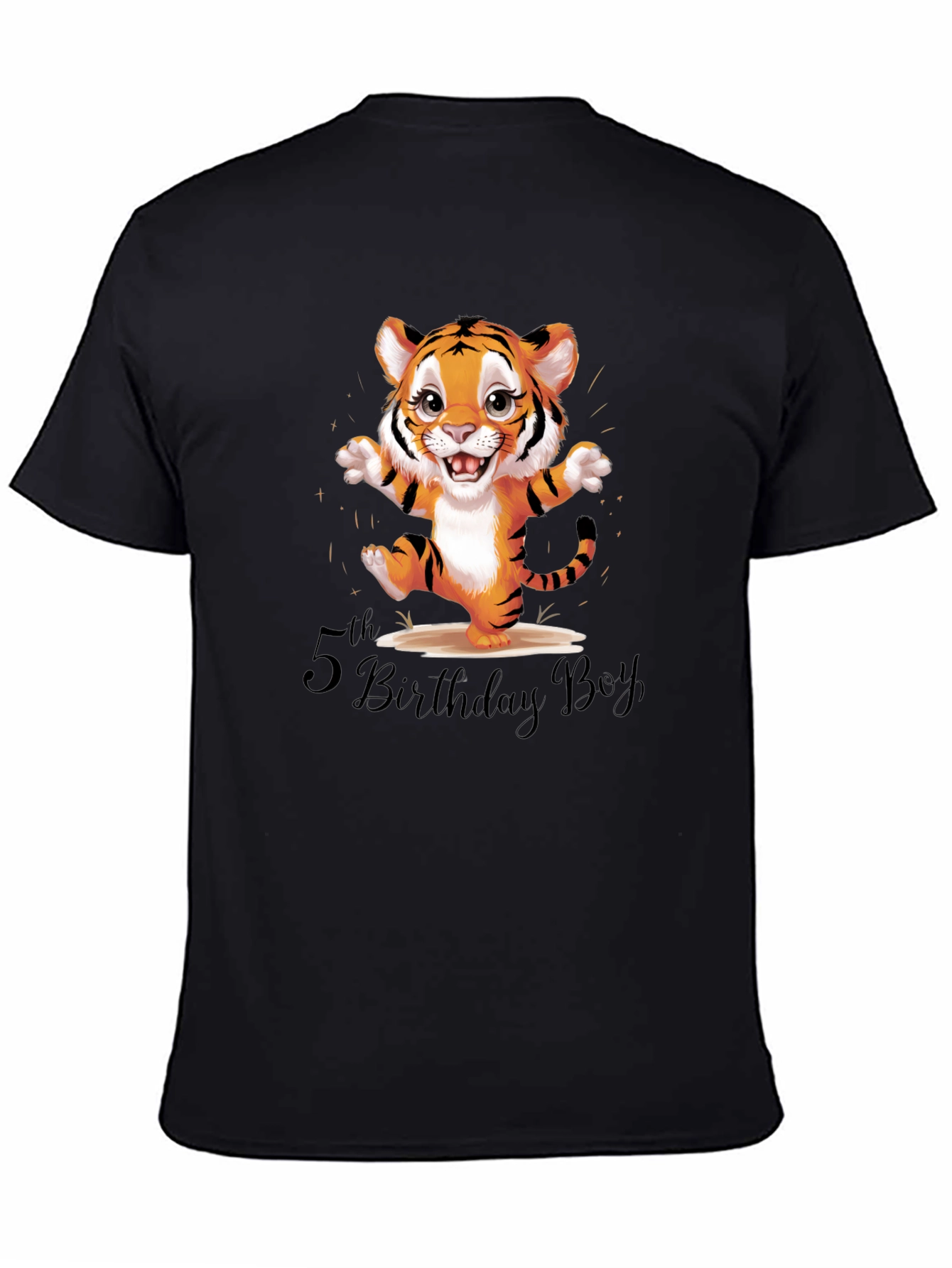 Cute Tiger 5th Birthday Boy Black T-Shirt