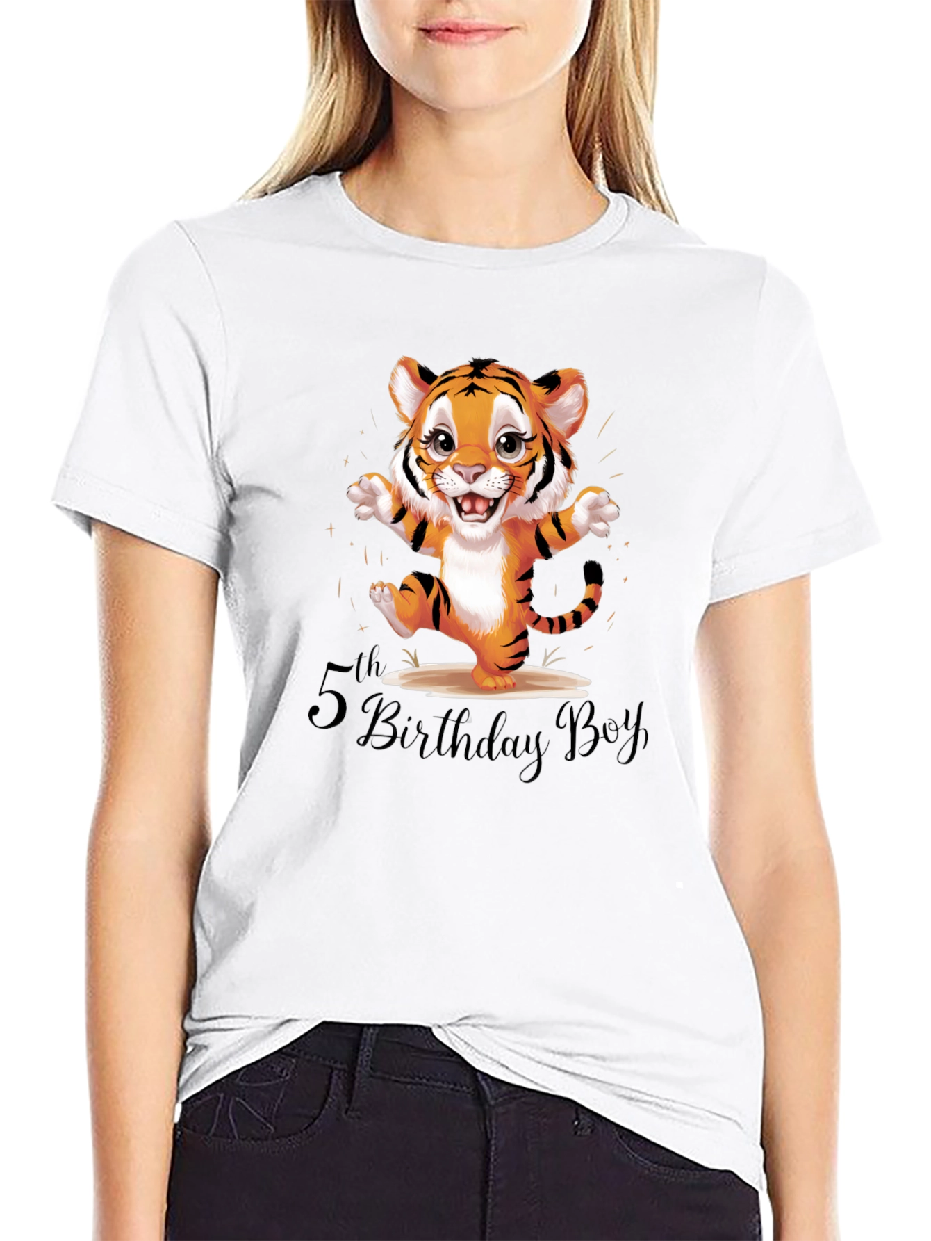 Cute Tiger 5th Birthday Boy Black T-Shirt