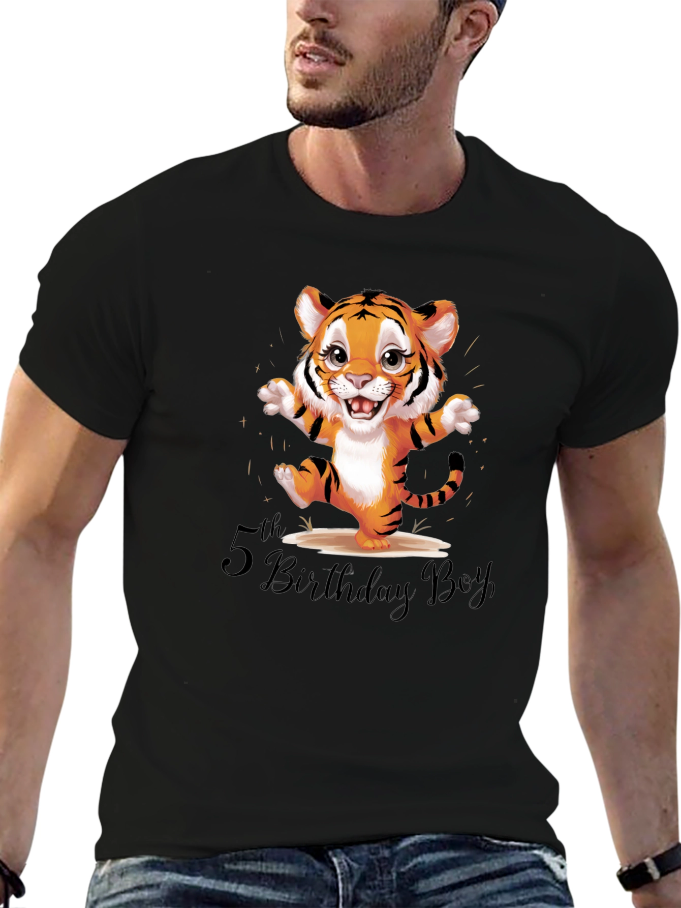 Cute Tiger 5th Birthday Boy Black T-Shirt