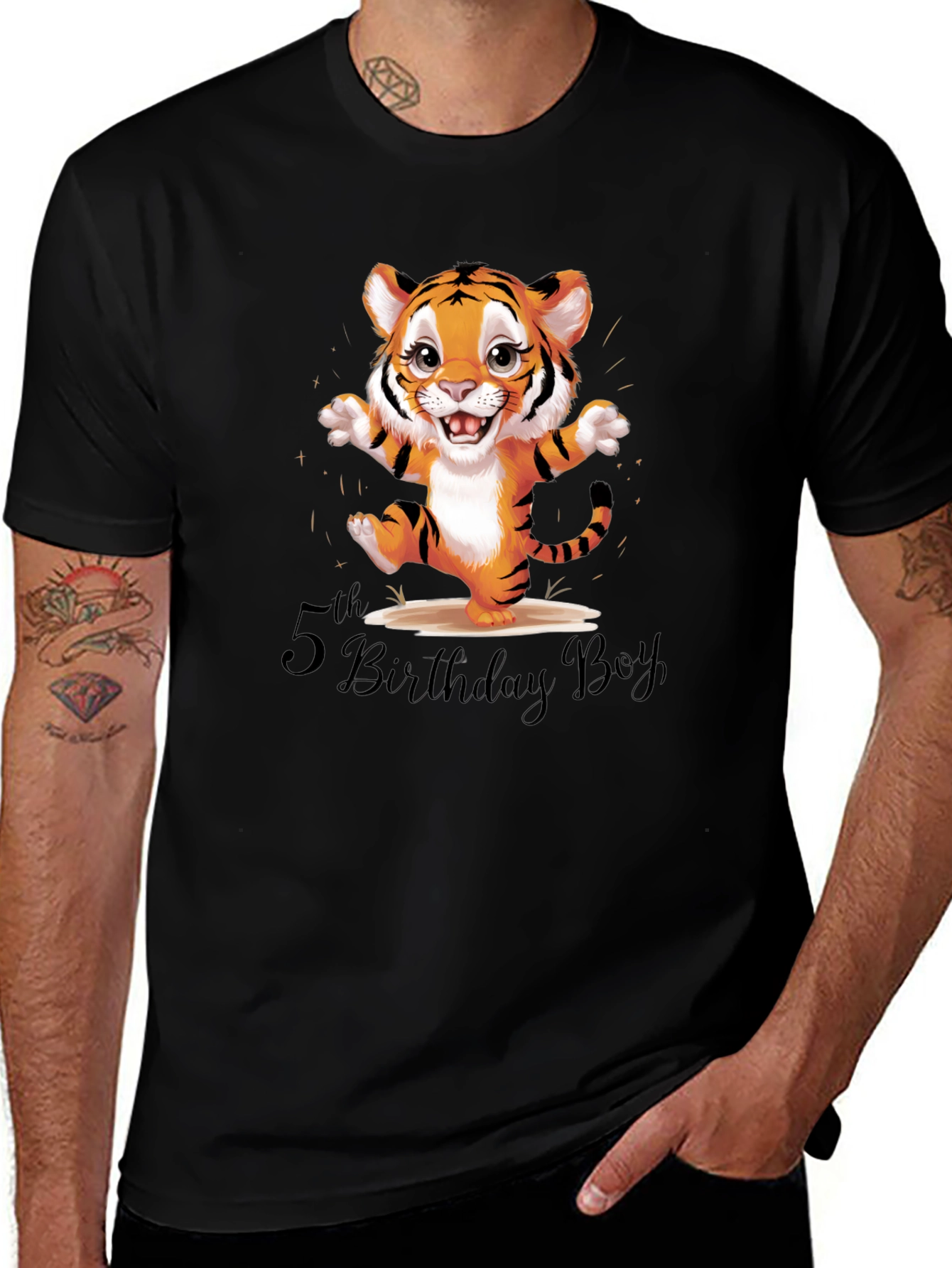 Cute Tiger 5th Birthday Boy Black T-Shirt