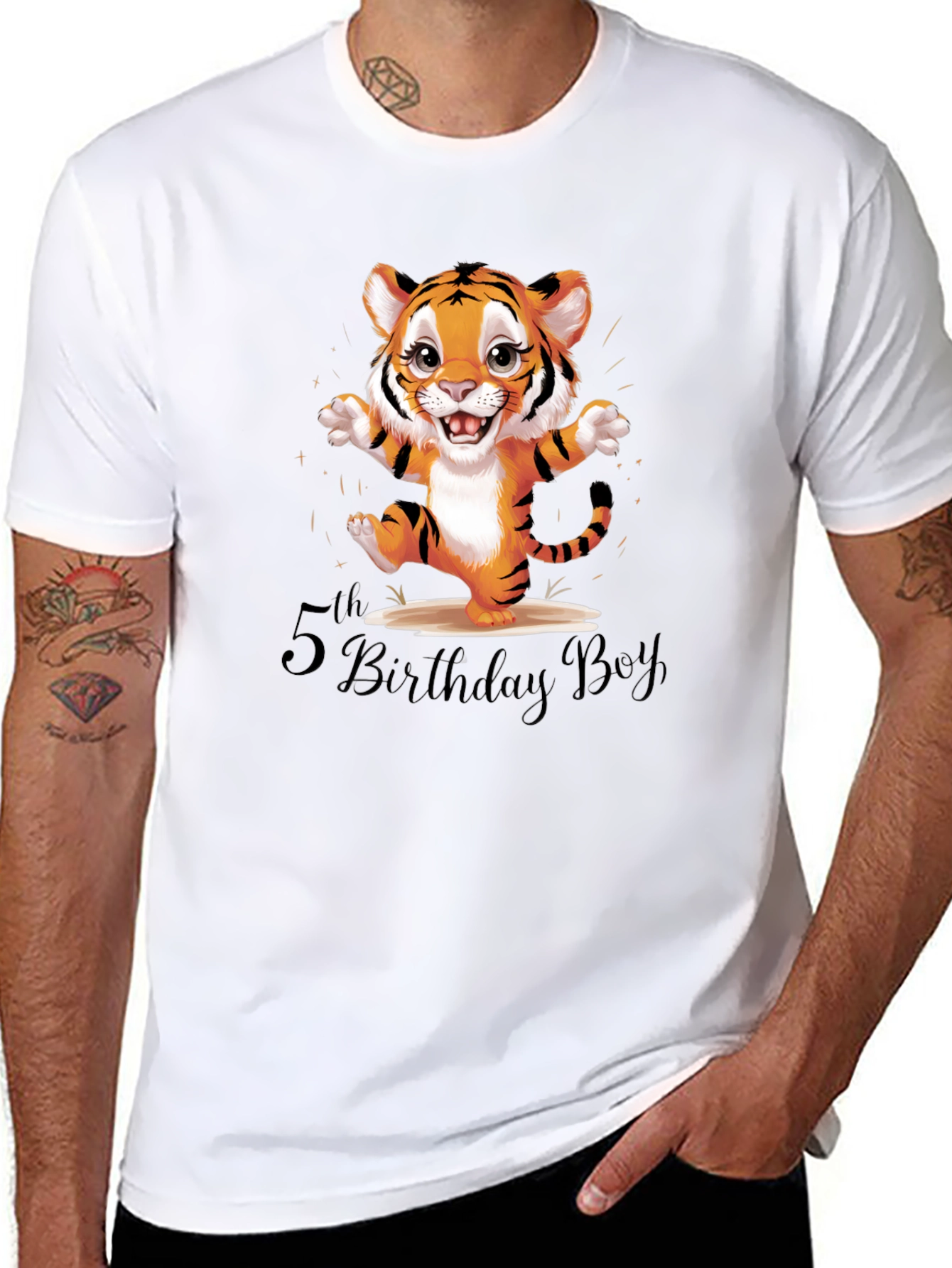 Cute Tiger 5th Birthday Boy Black T-Shirt