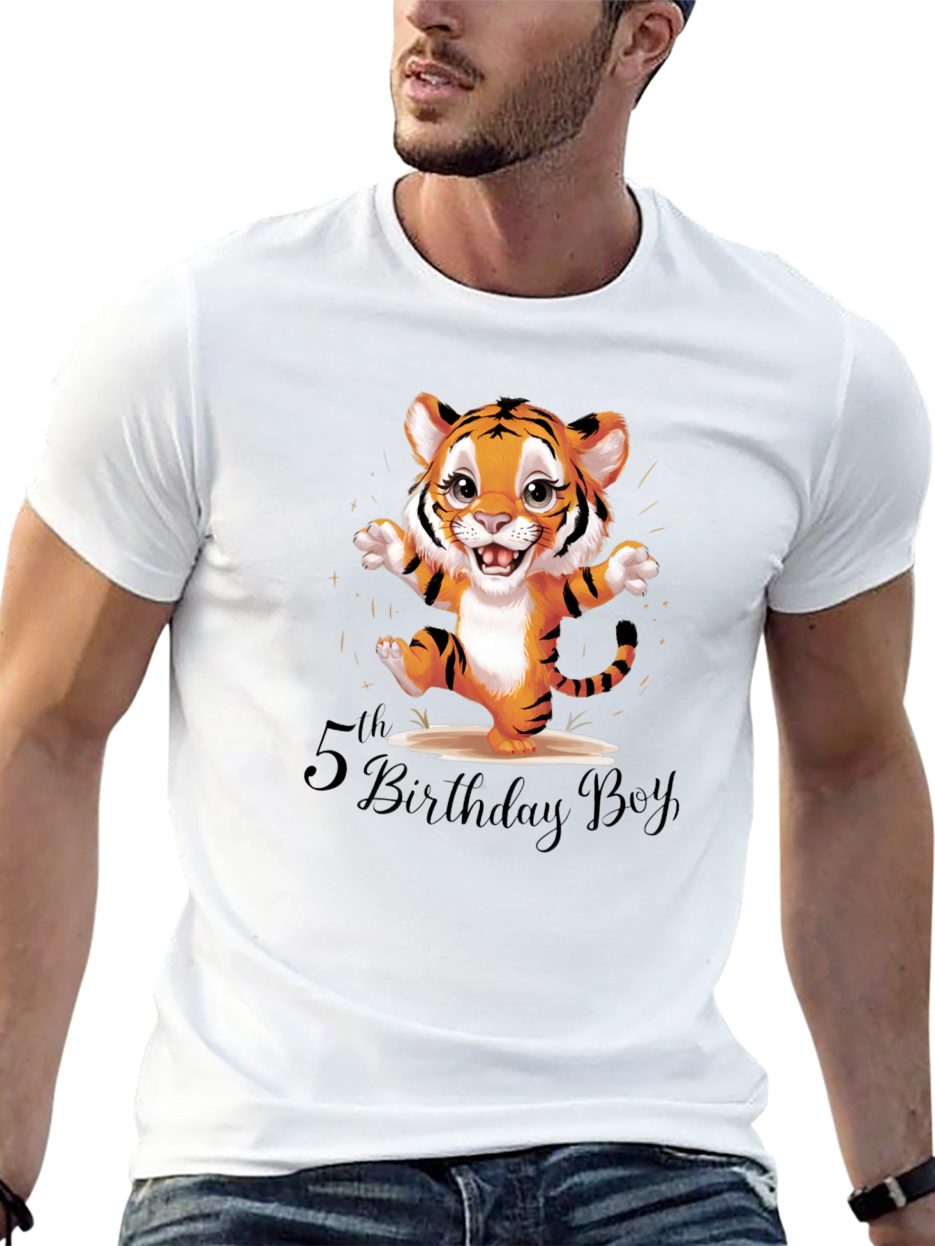 Cute Tiger 5th Birthday Boy Black T-Shirt