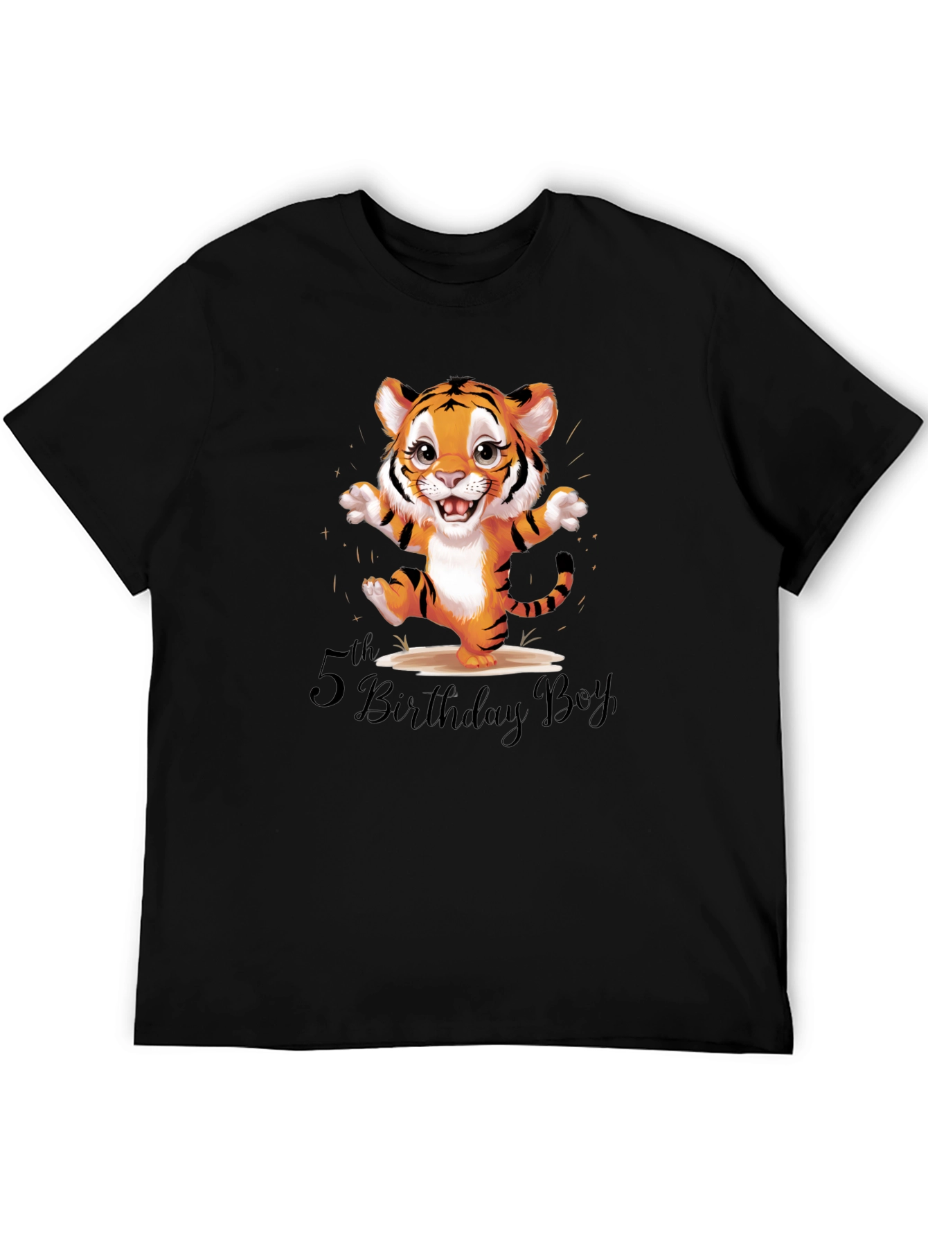 Cute Tiger 5th Birthday Boy Black T-Shirt
