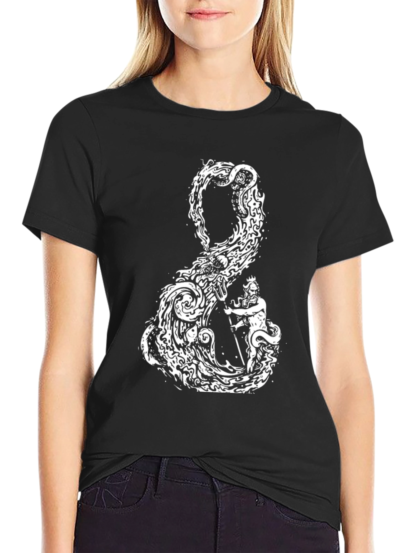 Kraken & Neptune Graphic T-Shirt - Black
