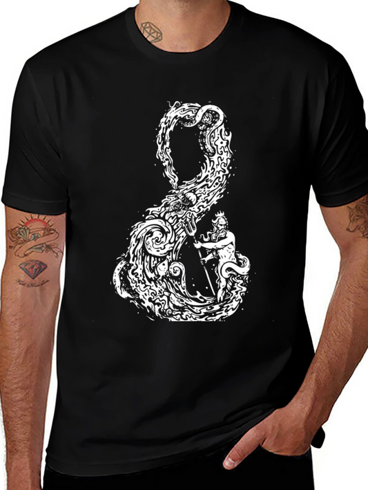 Kraken & Neptune Graphic T-Shirt - Black