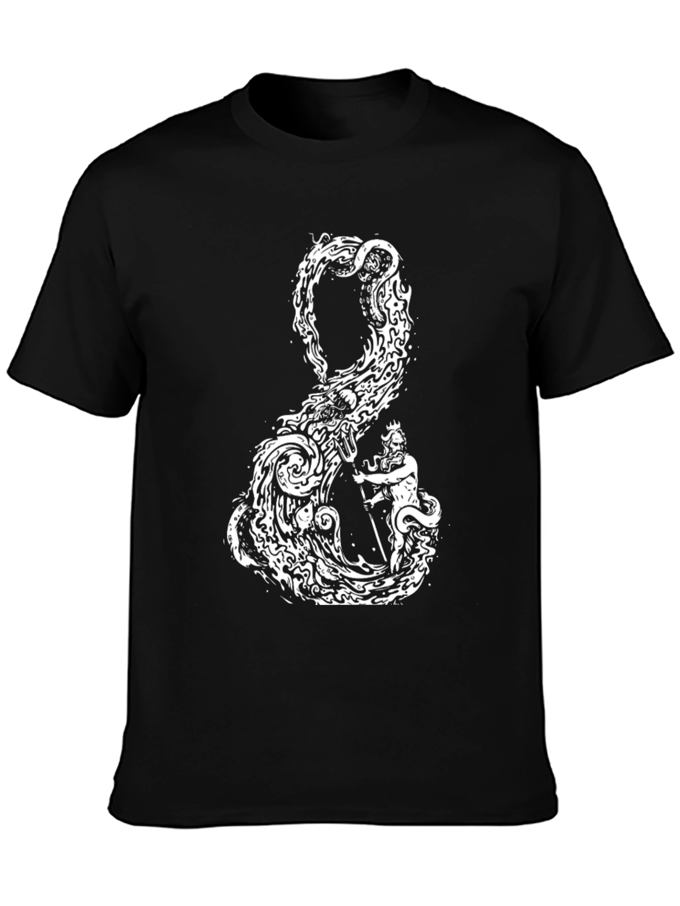Kraken & Neptune Graphic T-Shirt - Black