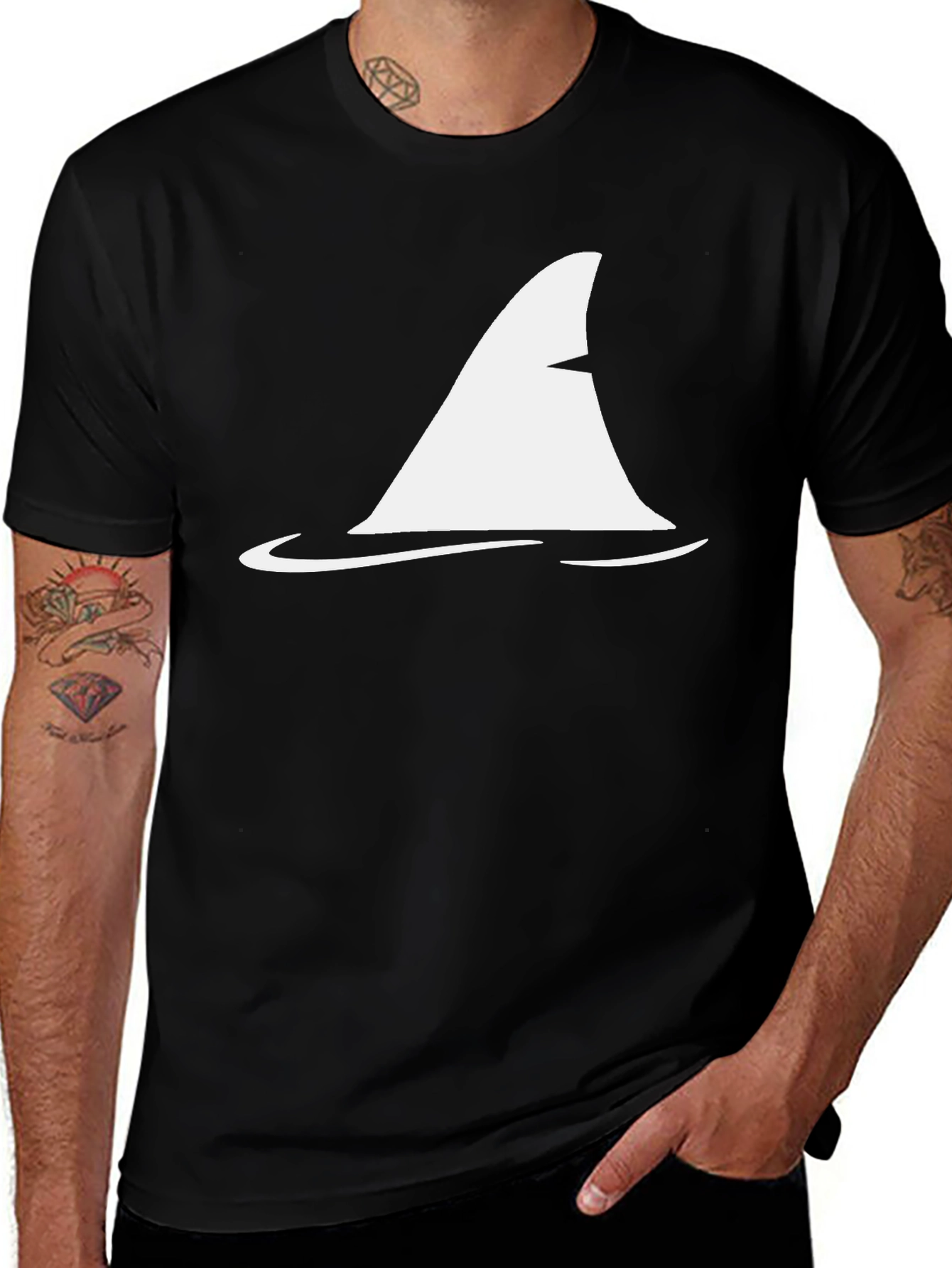 Shark Fin Graphic Tee - Classic Black Cotton