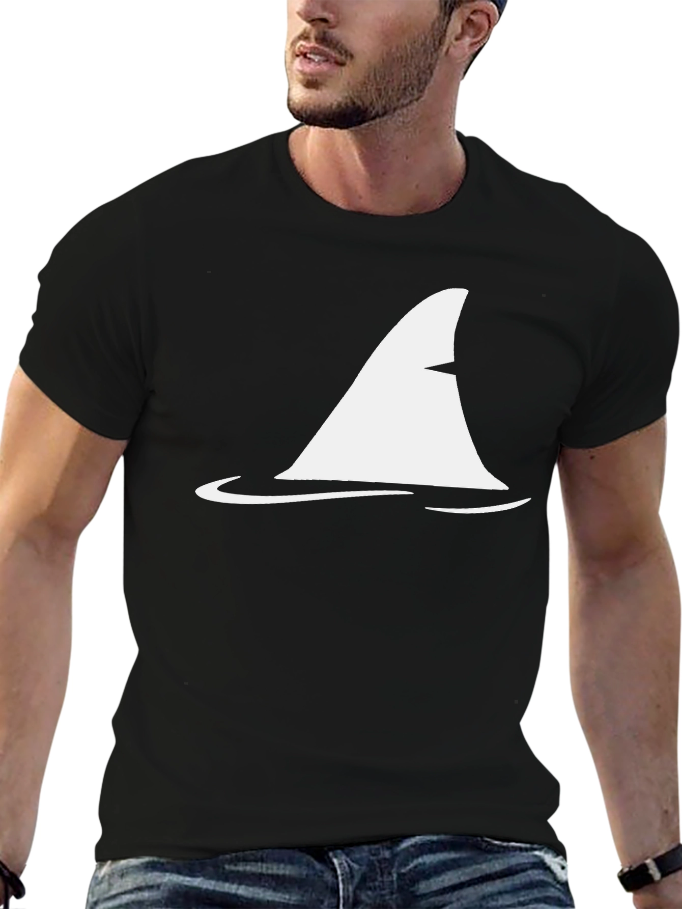 Shark Fin Graphic Tee - Classic Black Cotton
