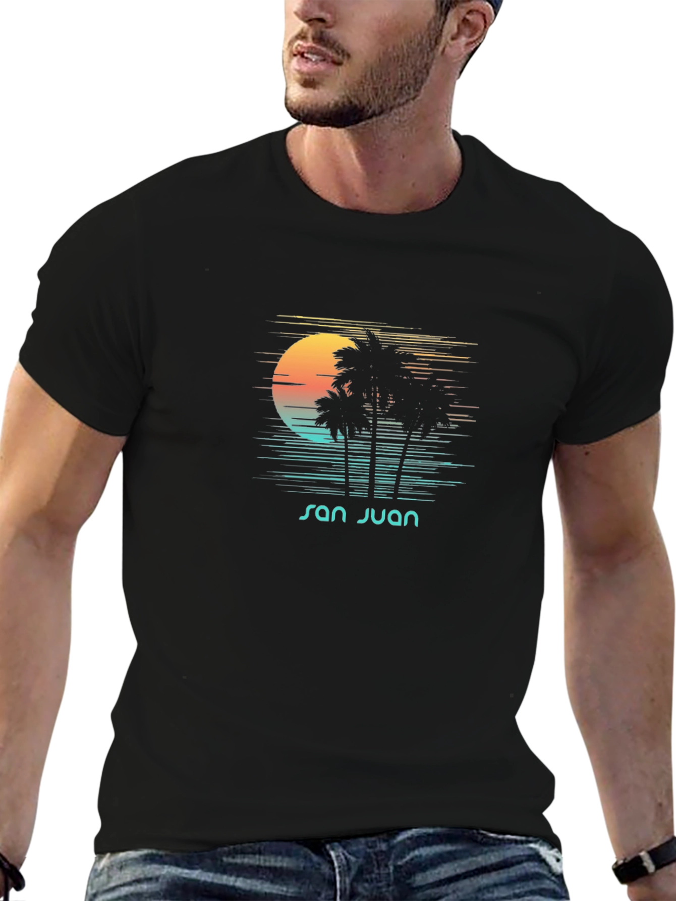 San Juan Palm T-Shirt - Retro Sunset Graphic Tee