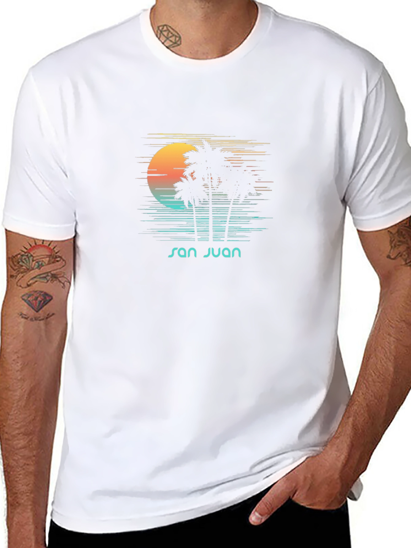 San Juan Palm T-Shirt - Retro Sunset Graphic Tee