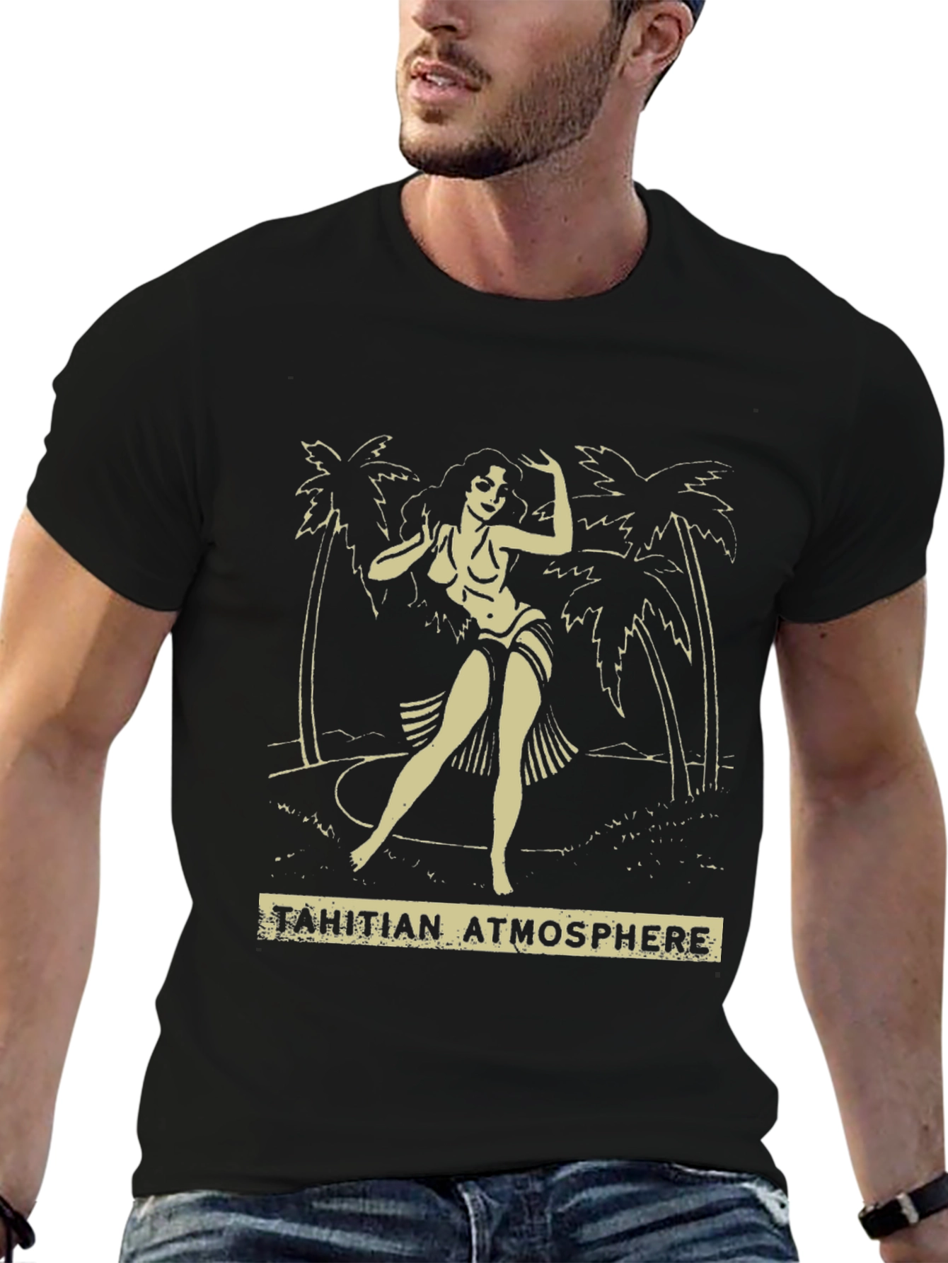 Tahitian Atmosphere Black Graphic T-Shirt
