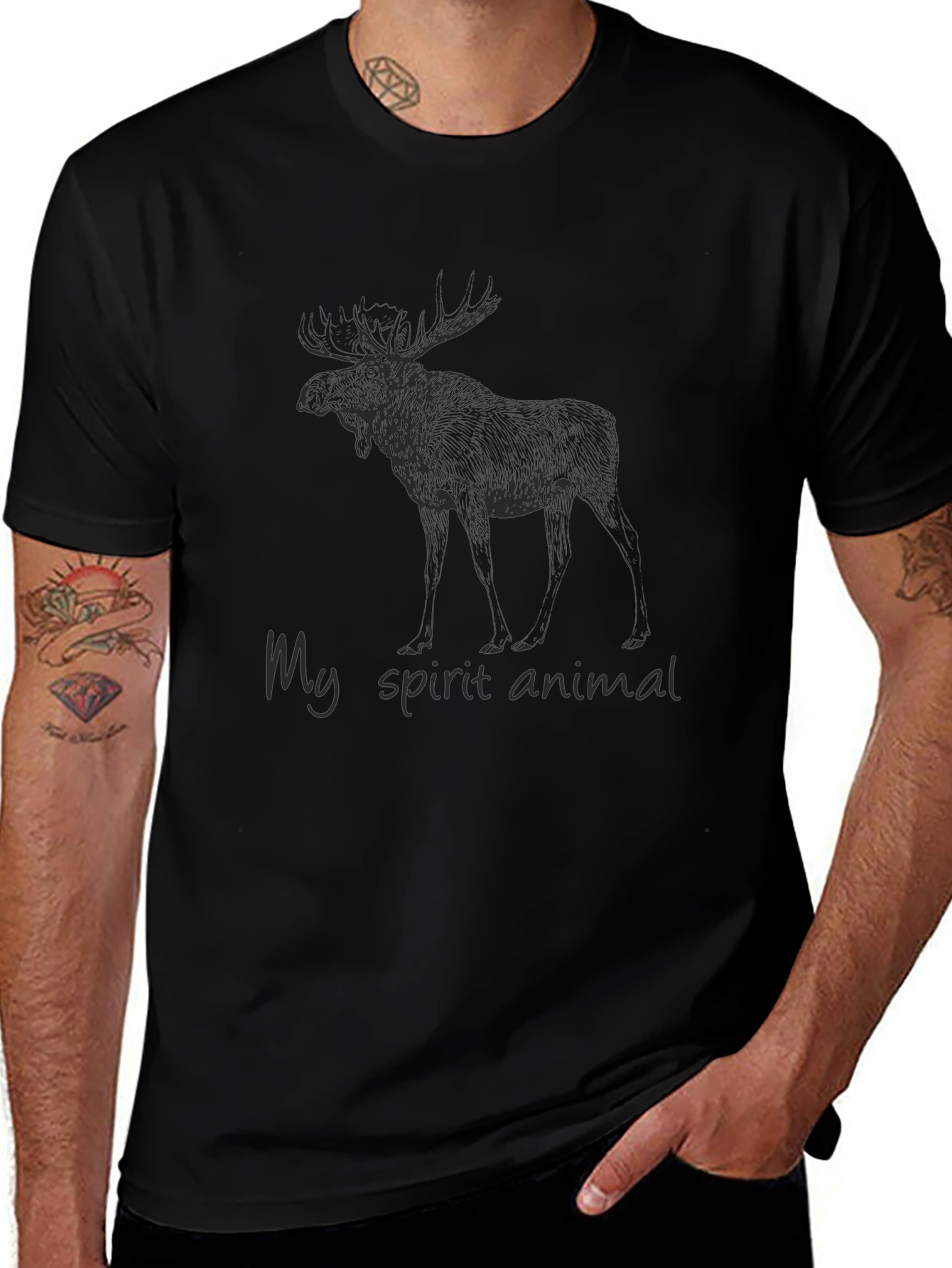 Moose Spirit Animal Graphic Tee - Black