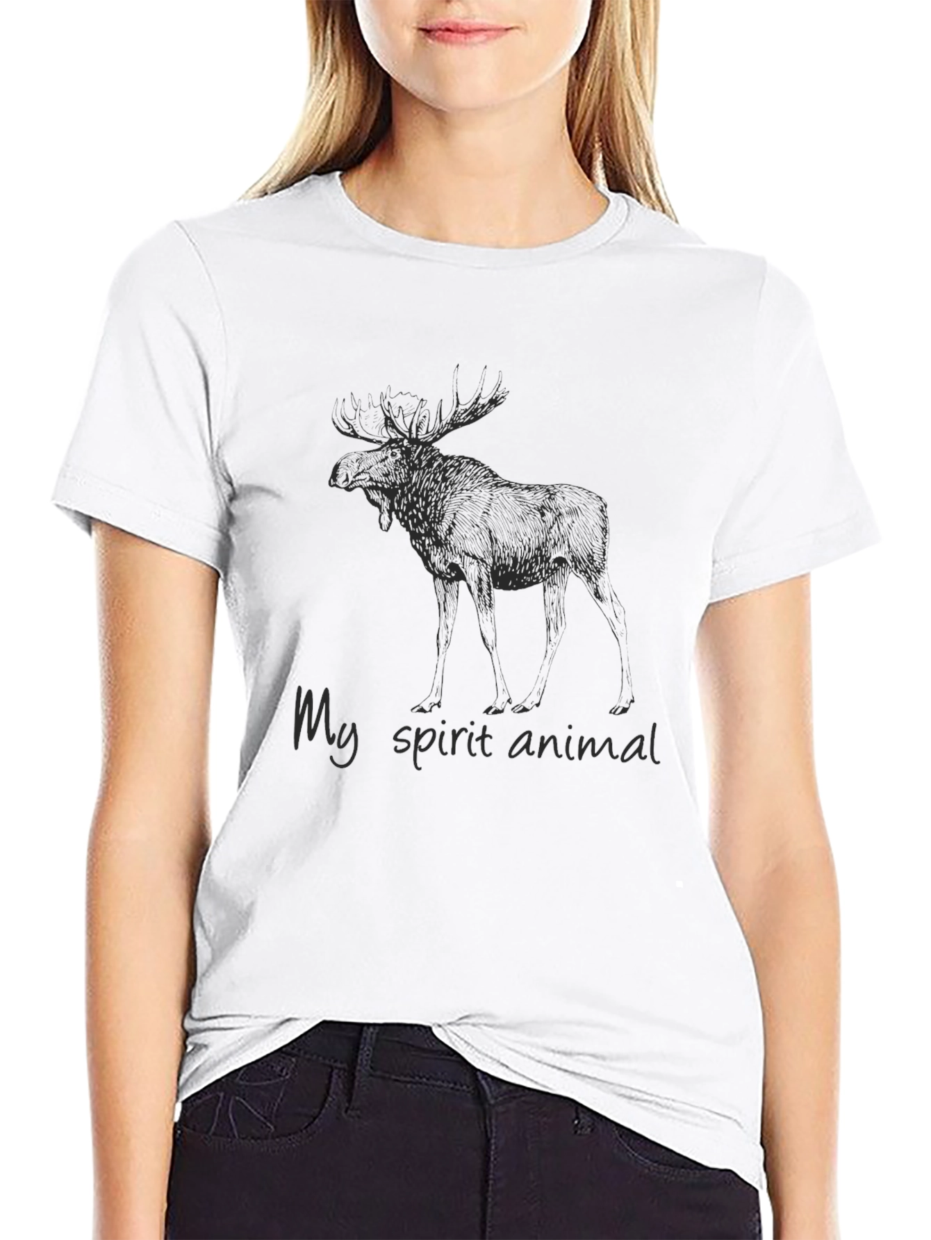 Moose Spirit Animal Graphic Tee - Black
