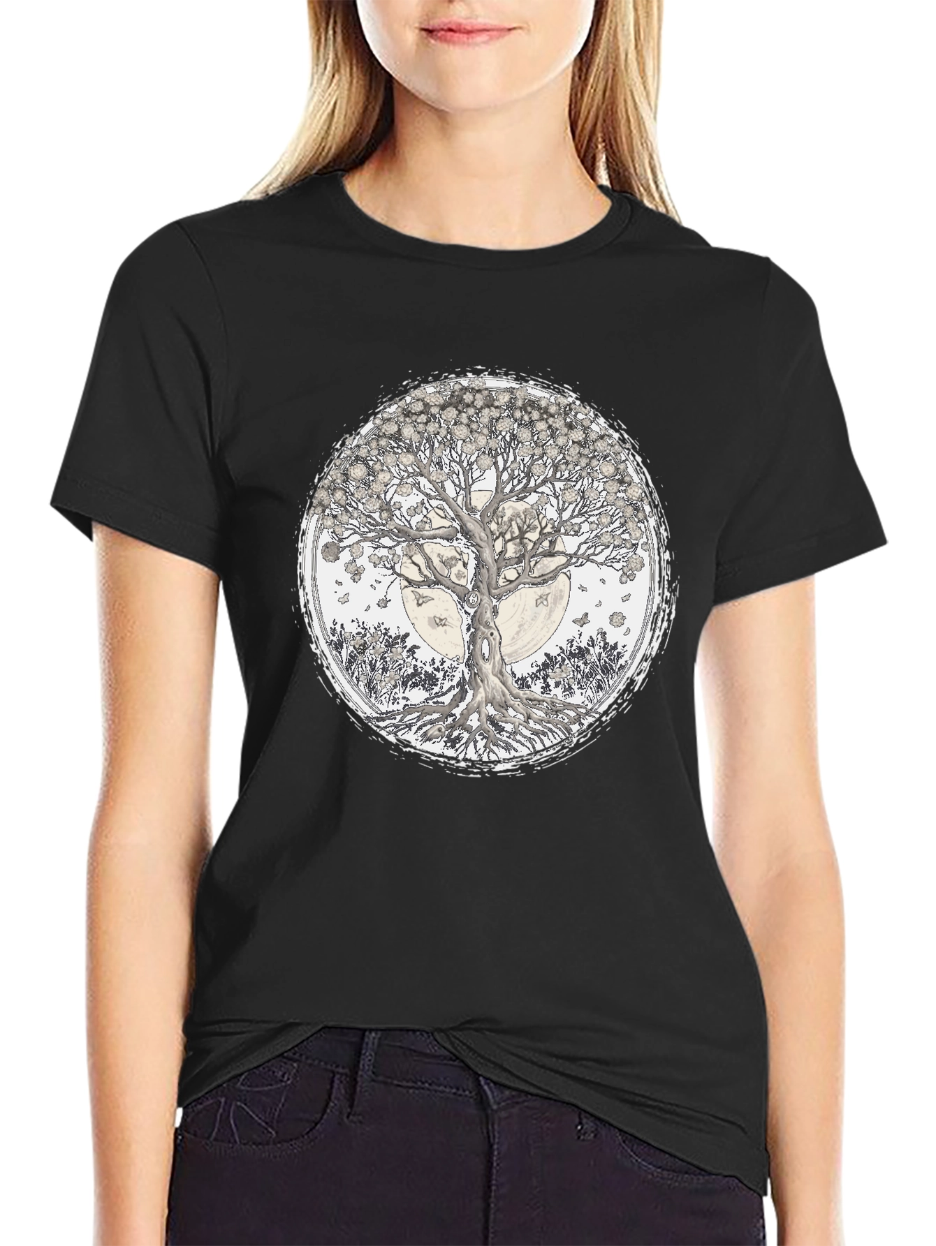 Tree of Life Graphic Tee - Black Cotton T-Shirt