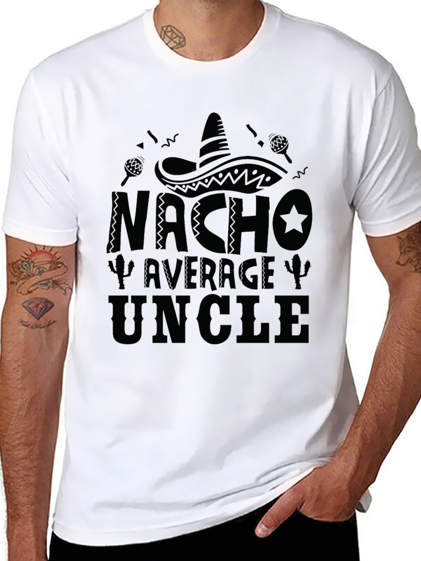 Nacho Average Uncle Black Graphic T-Shirt