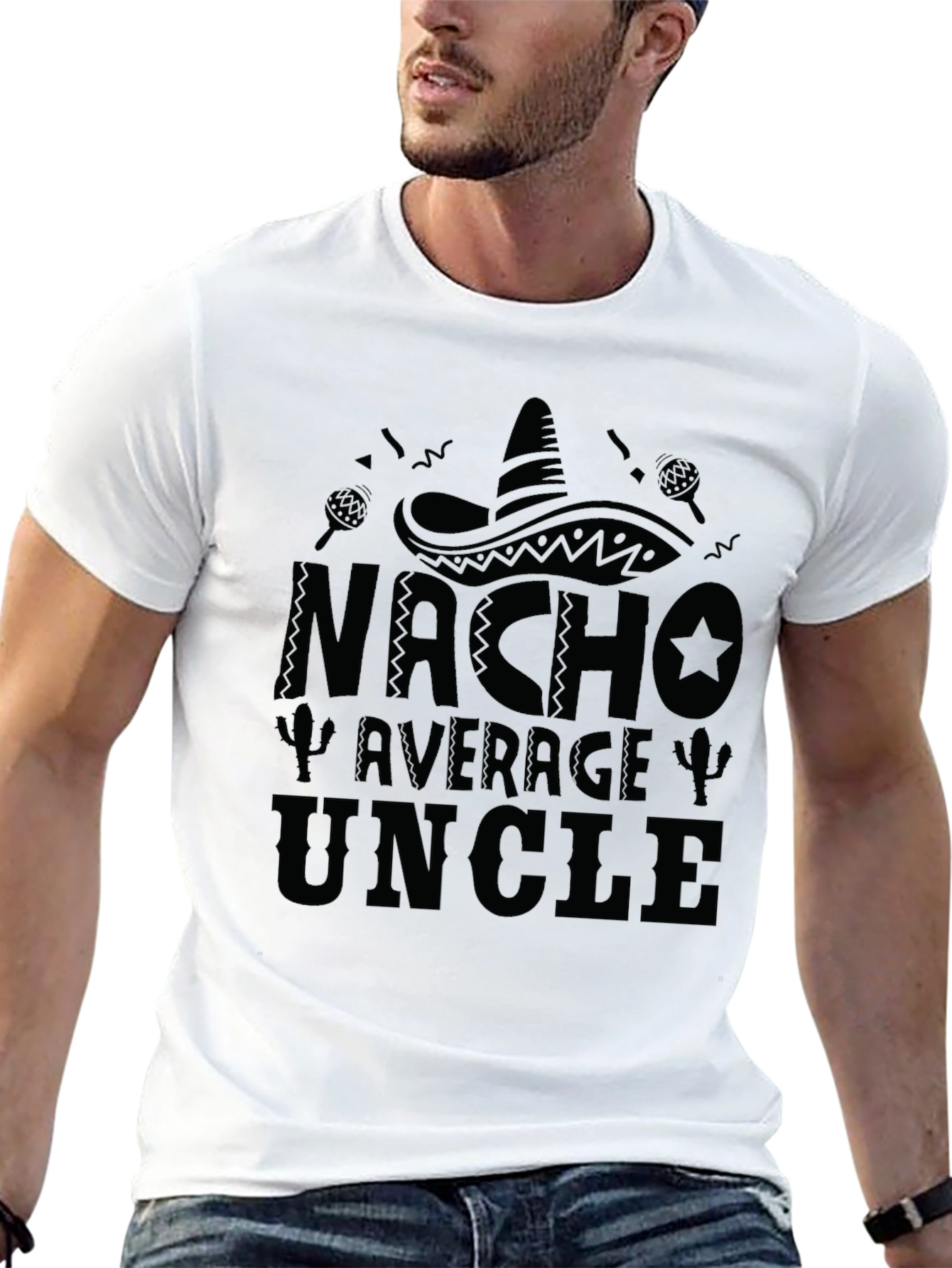 Nacho Average Uncle Black Graphic T-Shirt