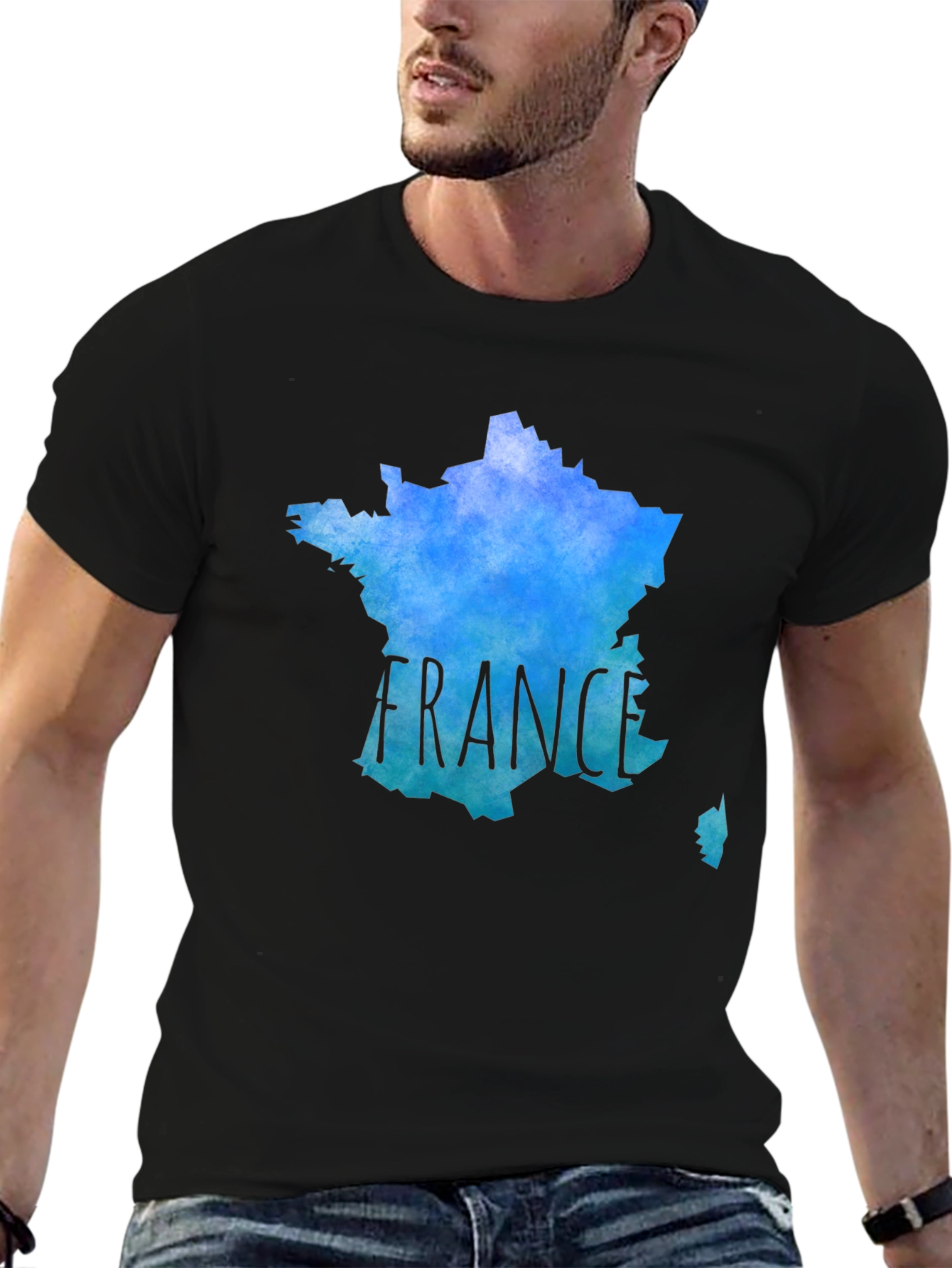 France Map T-Shirt - Mens Black Tee