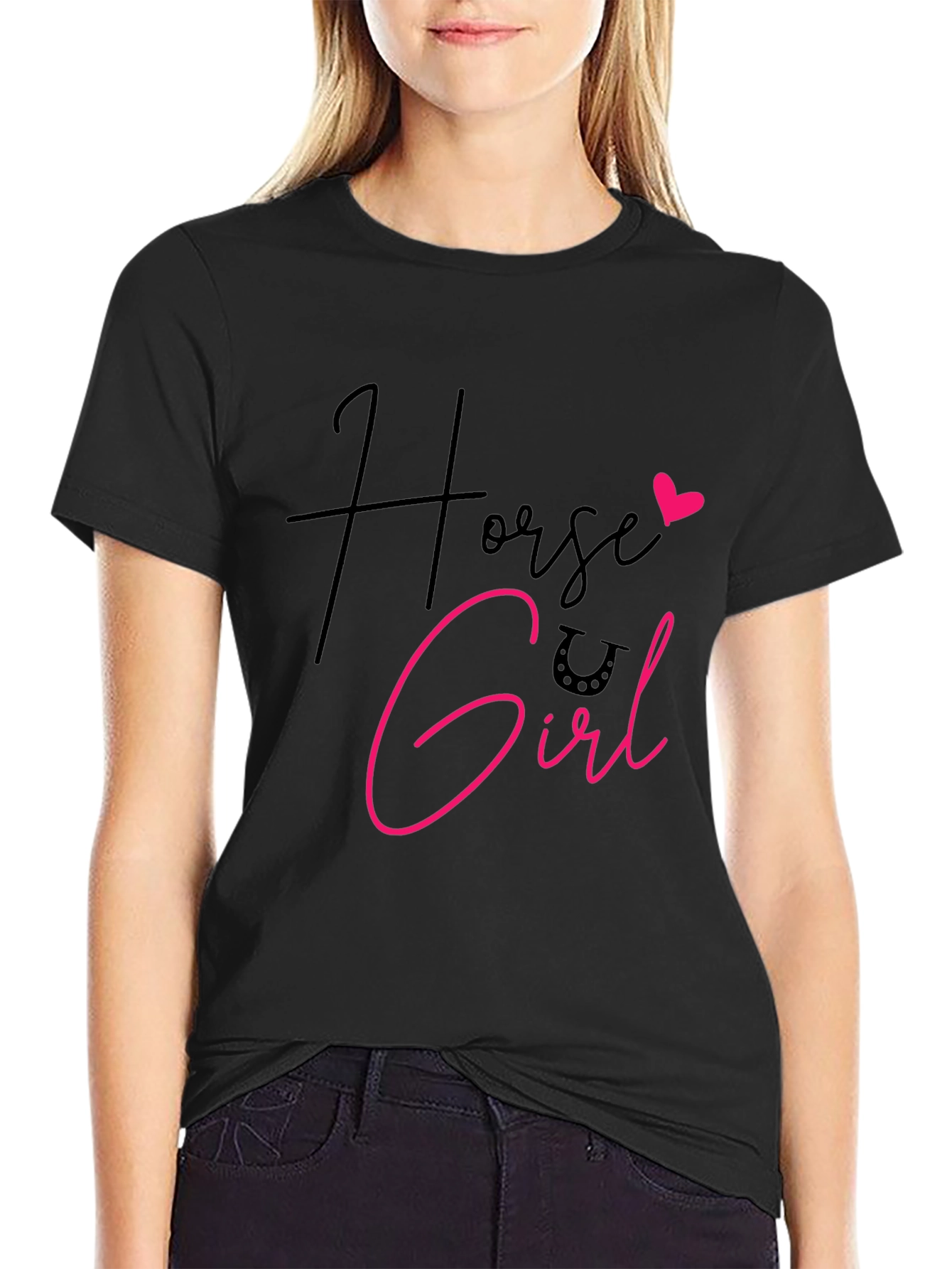 Horse Girl Graphic Tee - Black Cotton Shirt