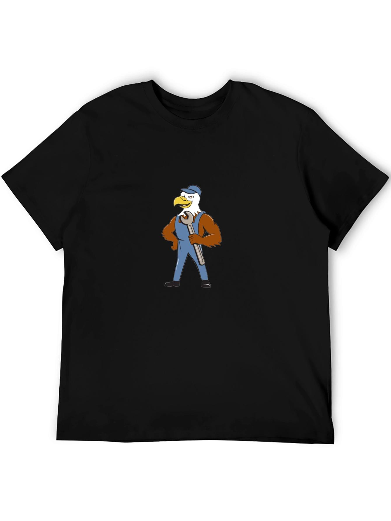 Eagle Mechanic Cartoon Black T-Shirt