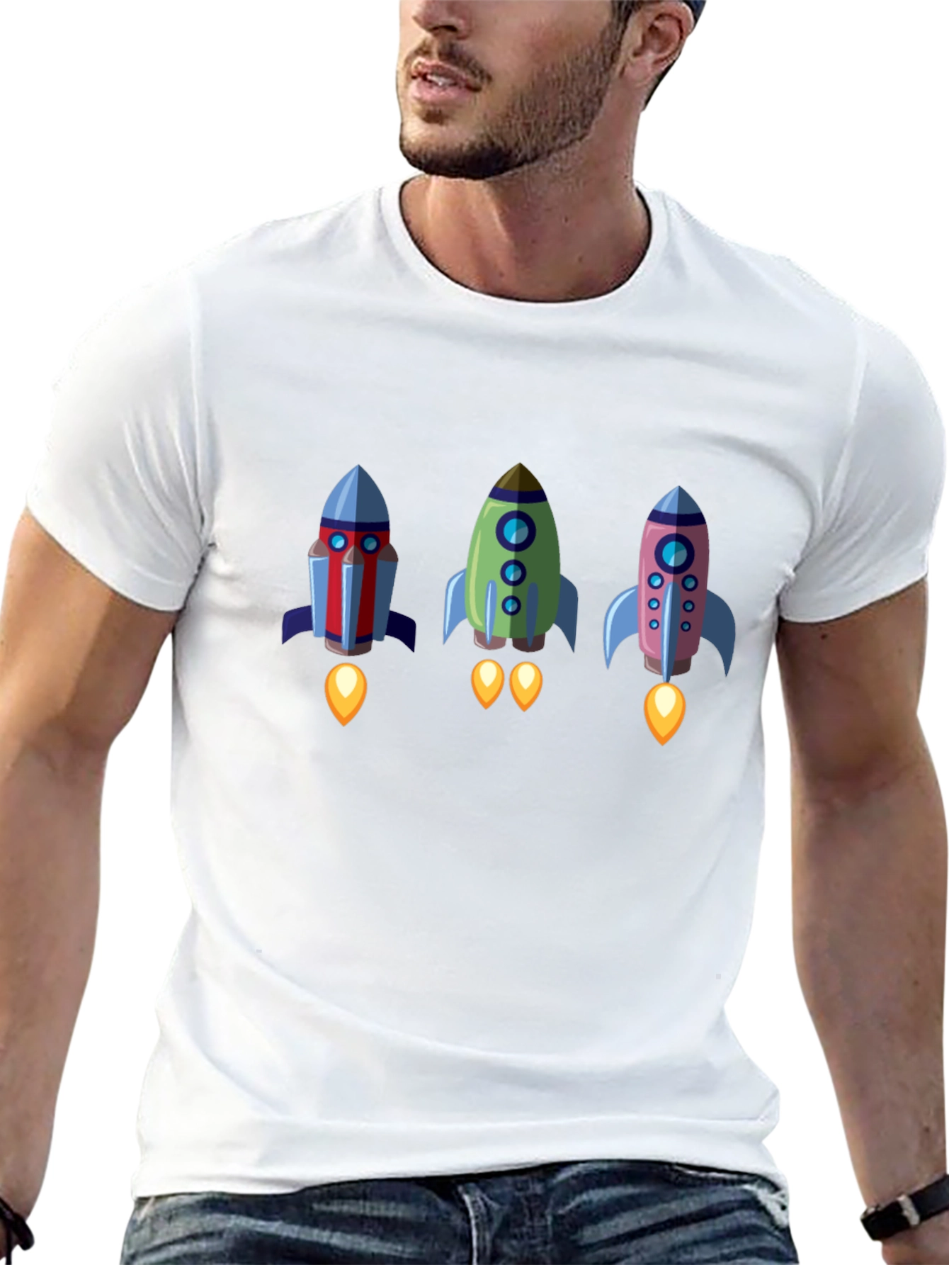 Rocket Trio Graphic Tee - Black Cotton T-Shirt