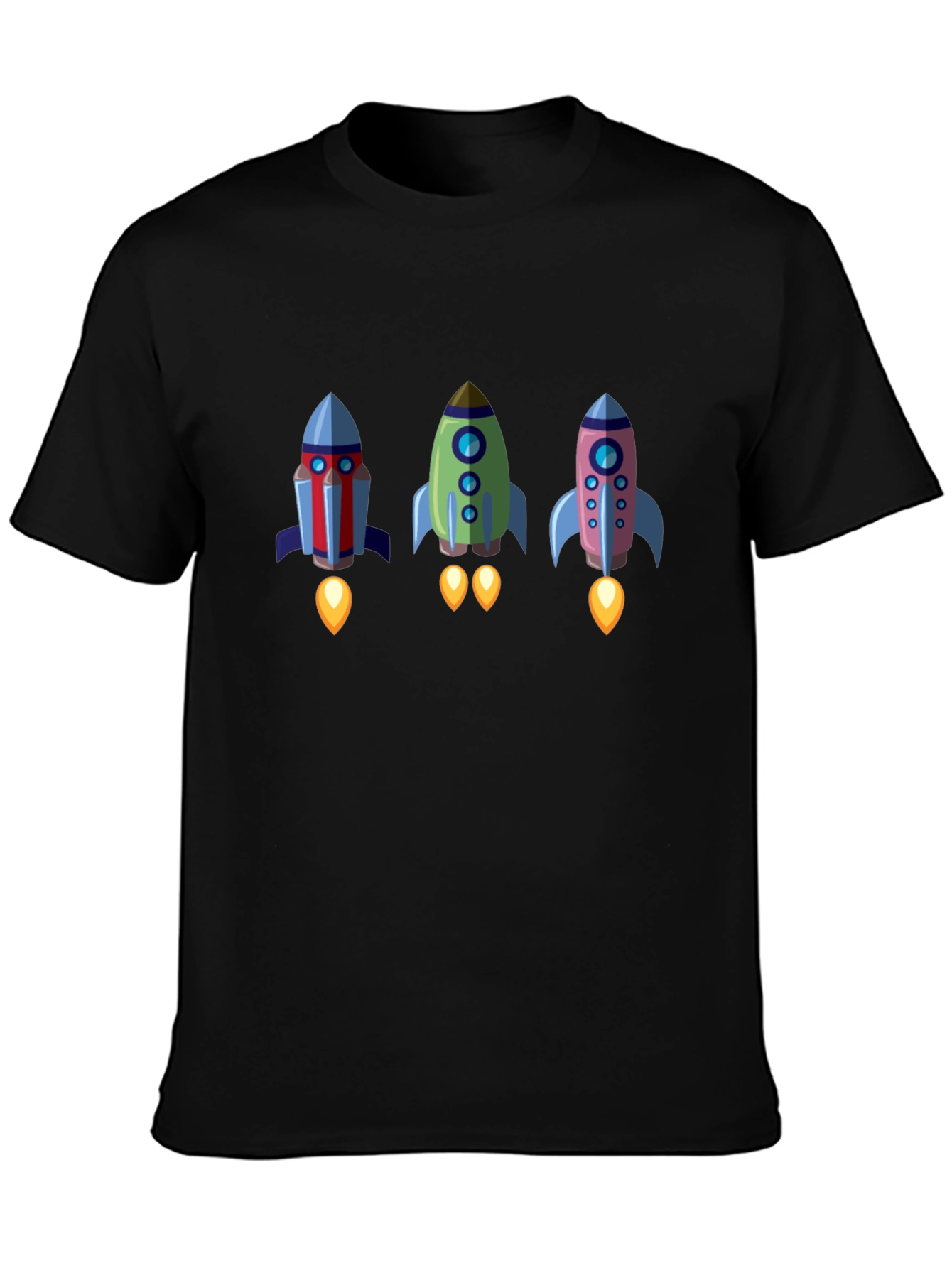 Rocket Trio Graphic Tee - Black Cotton T-Shirt
