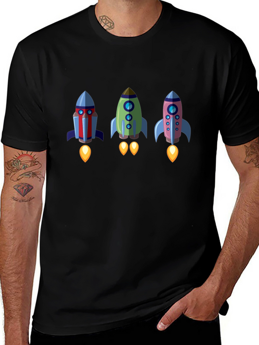 Rocket Trio Graphic Tee - Black Cotton T-Shirt