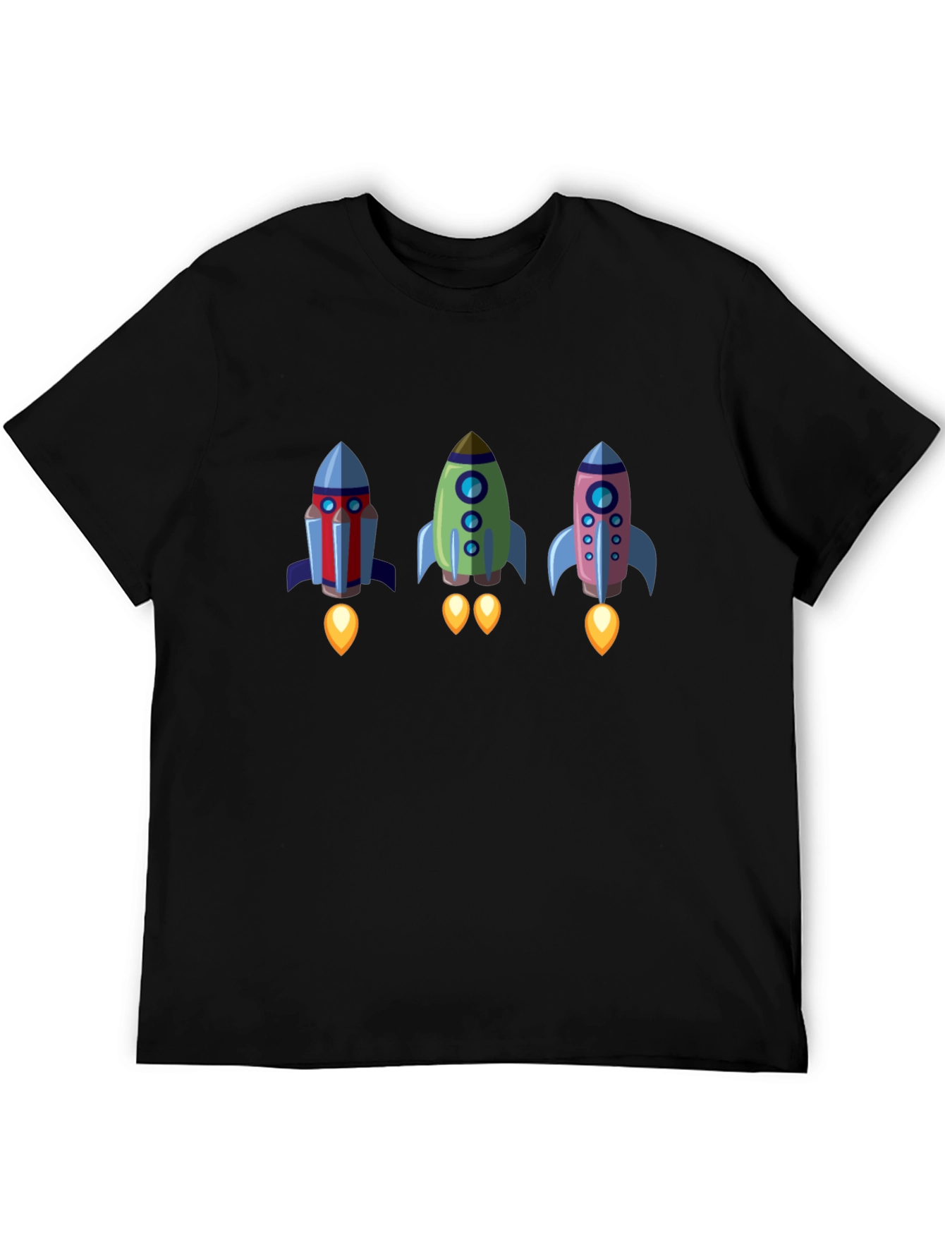 Rocket Trio Graphic Tee - Black Cotton T-Shirt