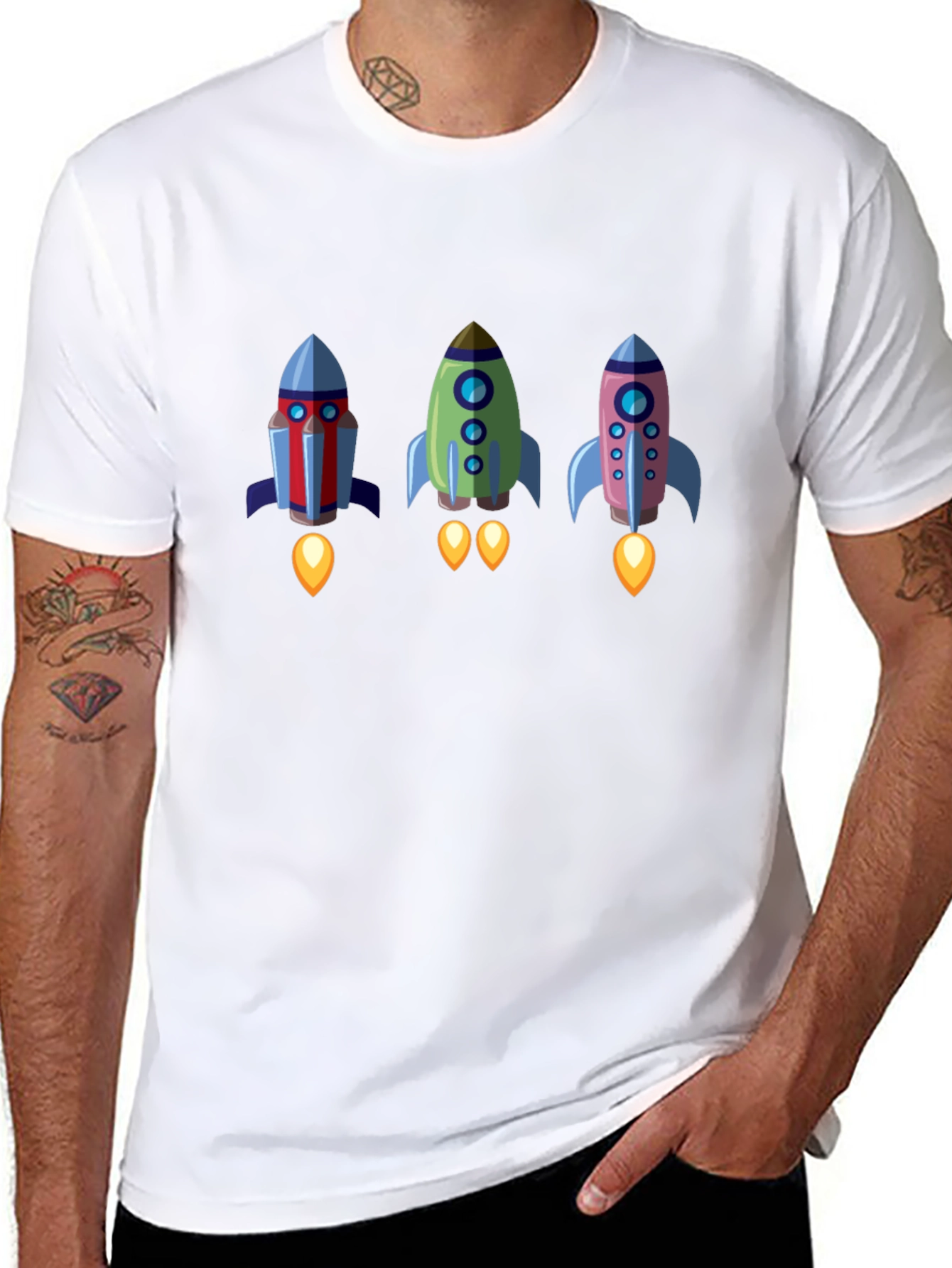 Rocket Trio Graphic Tee - Black Cotton T-Shirt