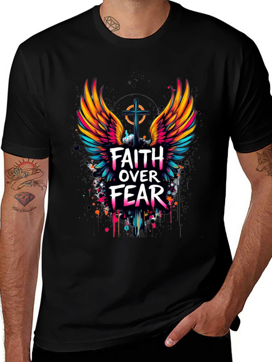Faith Over Fear Graphic Tee - Colorful Wings Design