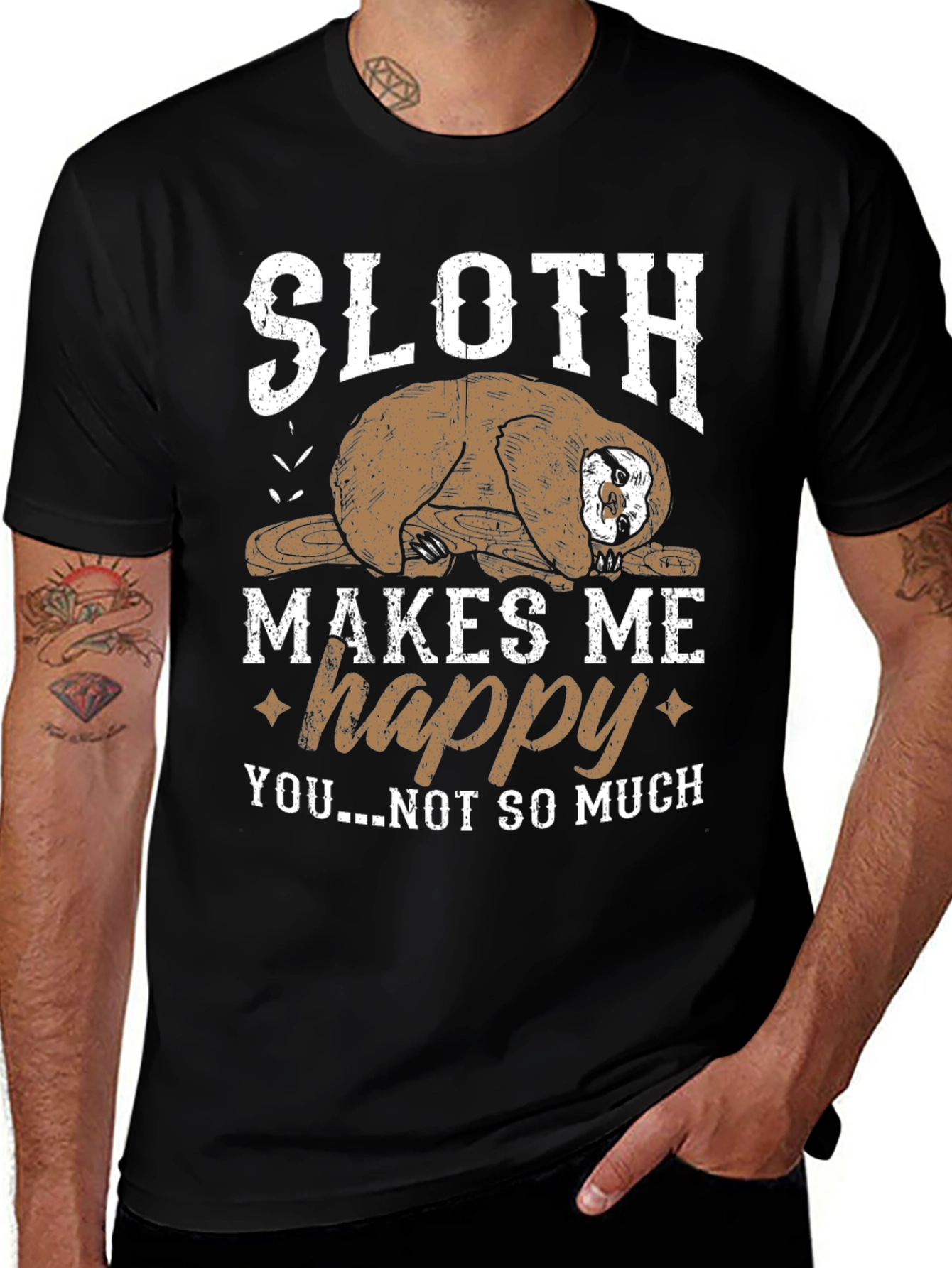 Sloth Makes Me Happy Black Graphic Tee