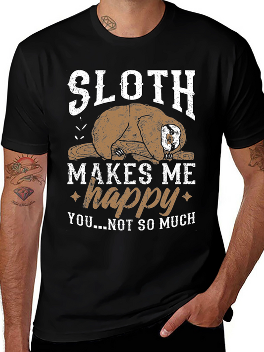 Sloth Makes Me Happy Black Graphic Tee