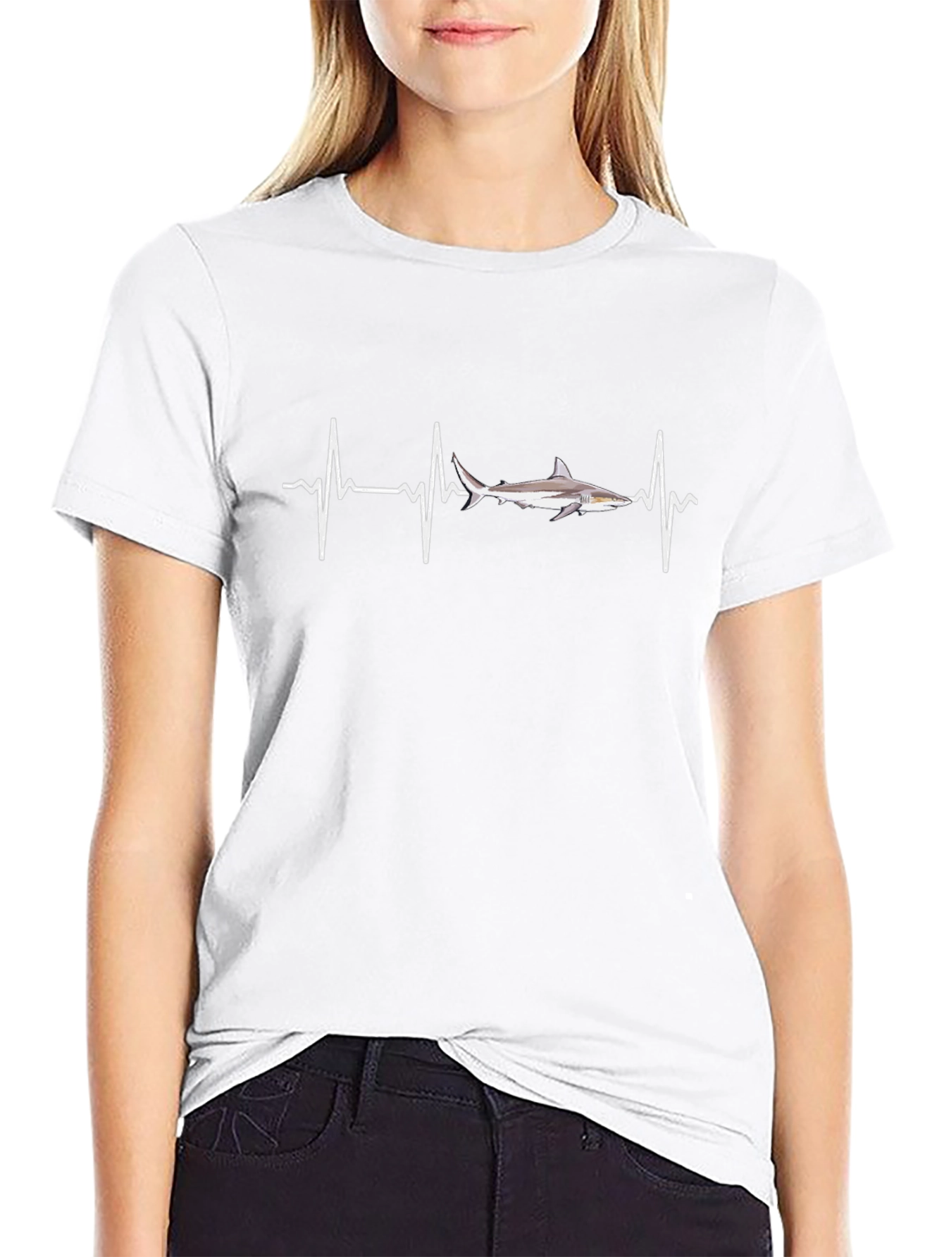 Shark Heartbeat Black Graphic T-Shirt